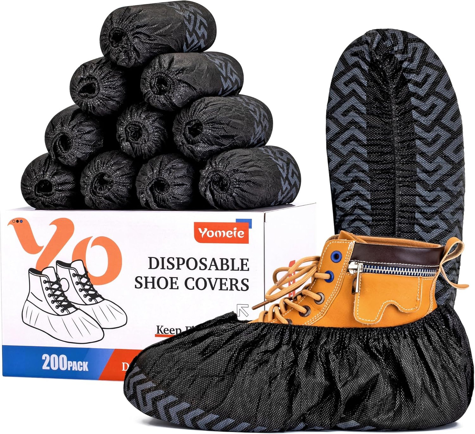 Disposable Shoe Covers X-Large Size 200 Pack Black Non-Woven Fabric