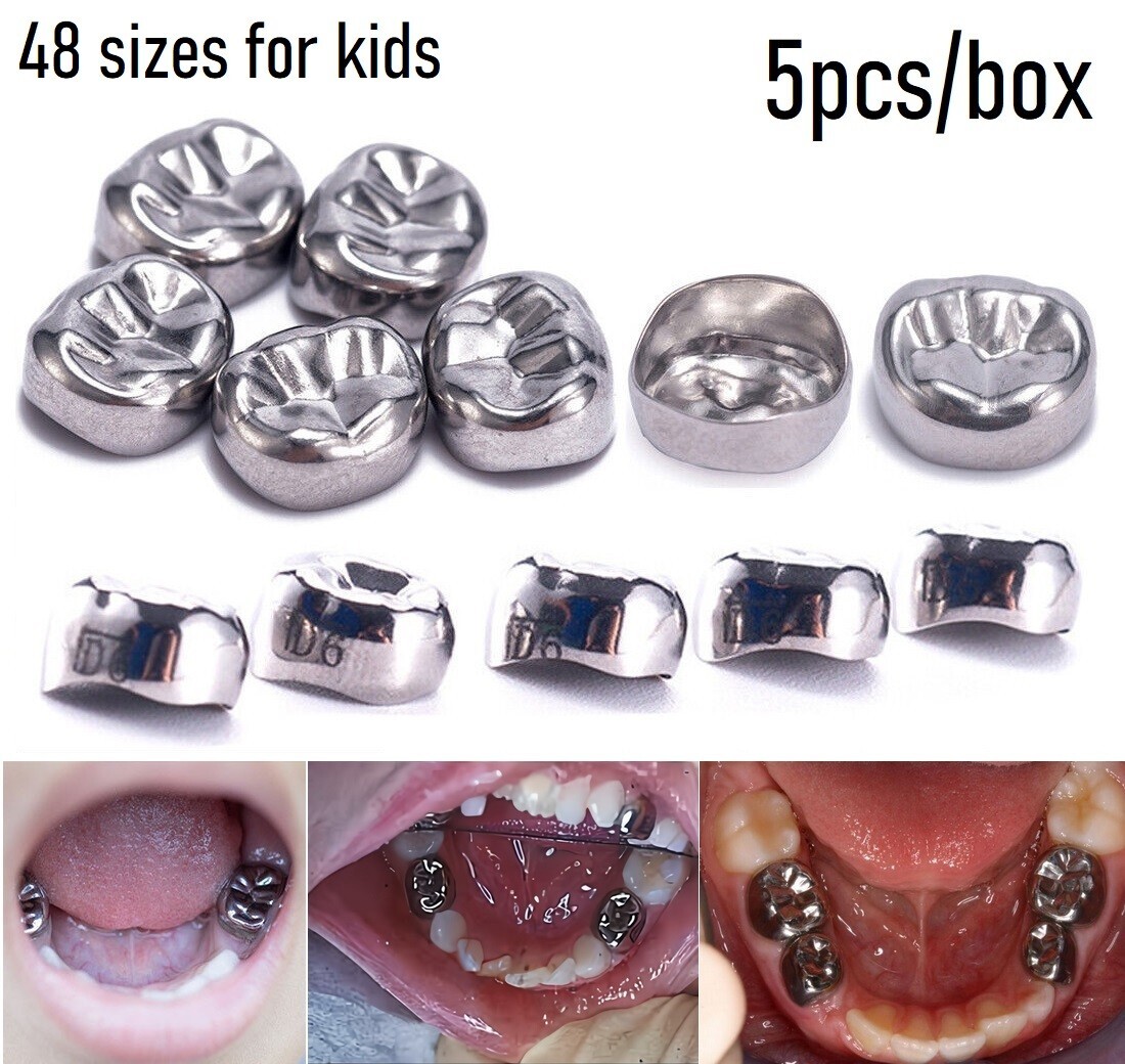 5pcs/box Dental Kids Crown Stainless Steel Primary Pediatric Teeth Molar Crowns