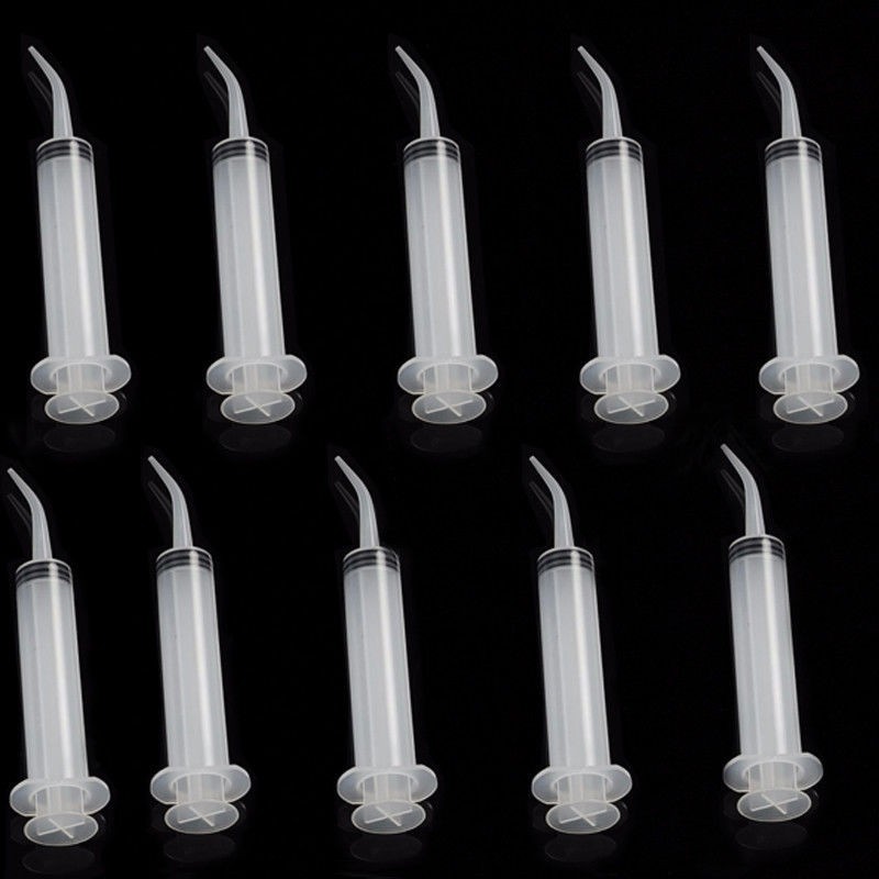 Dental Utility Oral Disposable Irrigation Syringe Long Curved Tips 12ml (12cc)