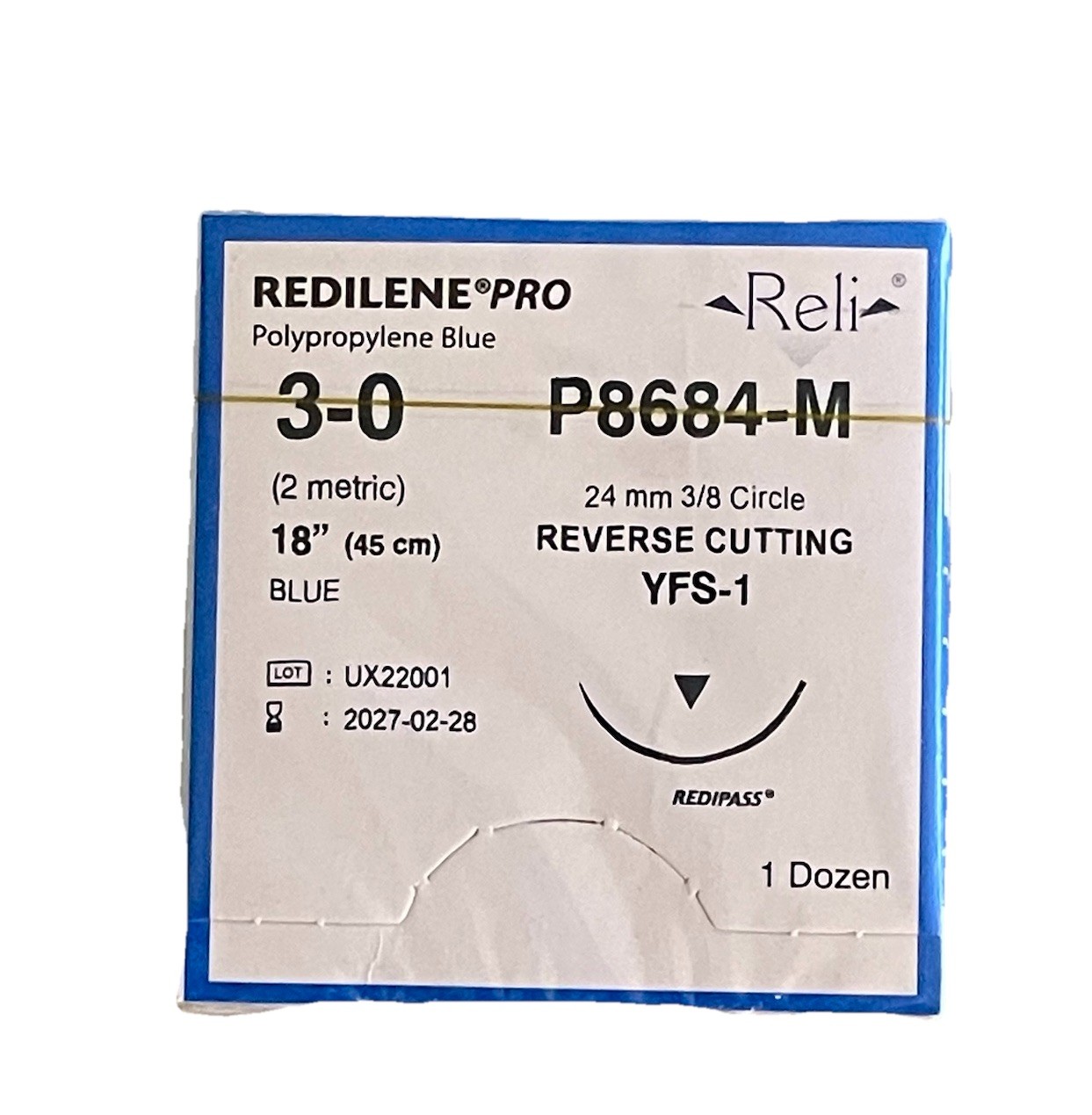 Reli REDILENE Pro 3-0 Polypropylene Sutures P8694-M 24mm 3/8c RC YFS-1 Exp 2027