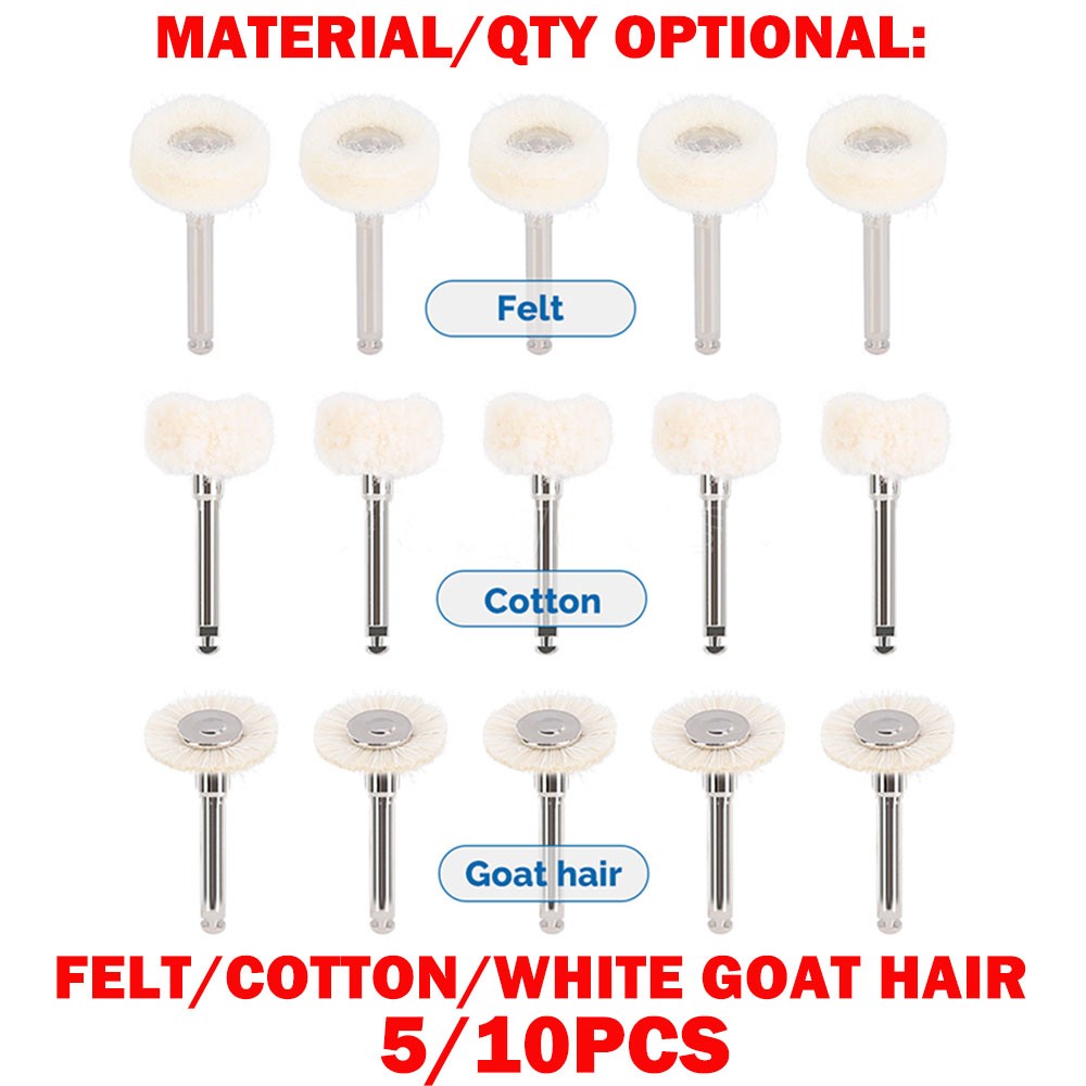 Dental Polishing Brush Wheels Goat Hair/Felt/Cotton Contra Angle RA Latch Type