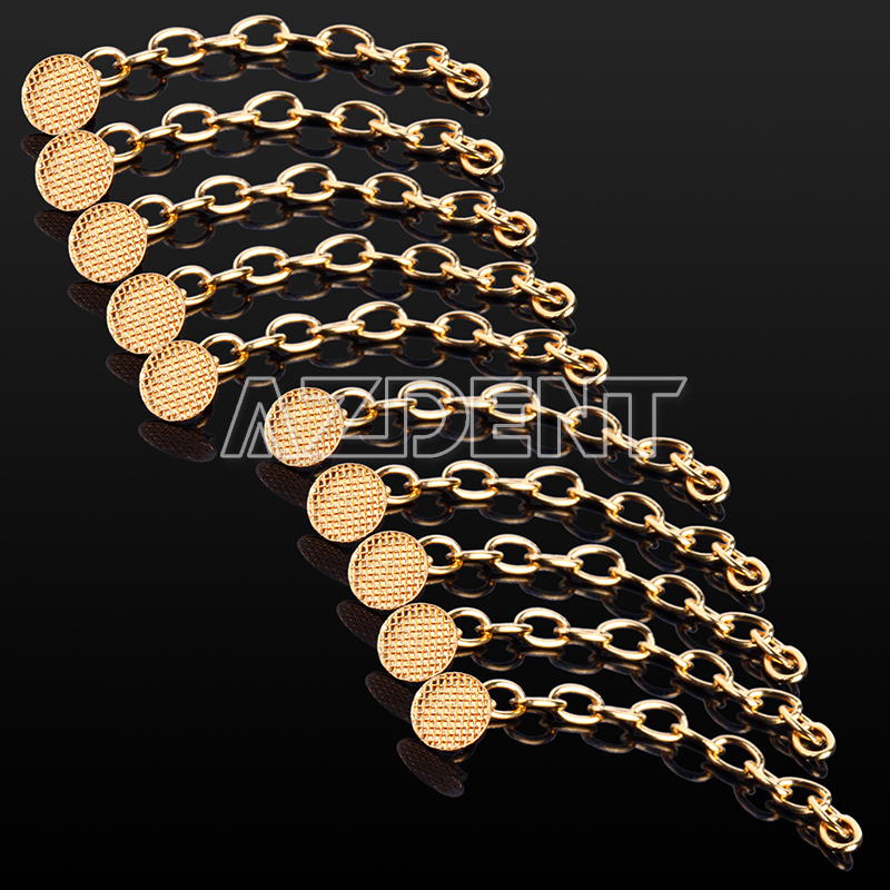 Dental Ortho Traction Chain Round Buttons with Chain Gold Plated 10 Pcs AZDENT