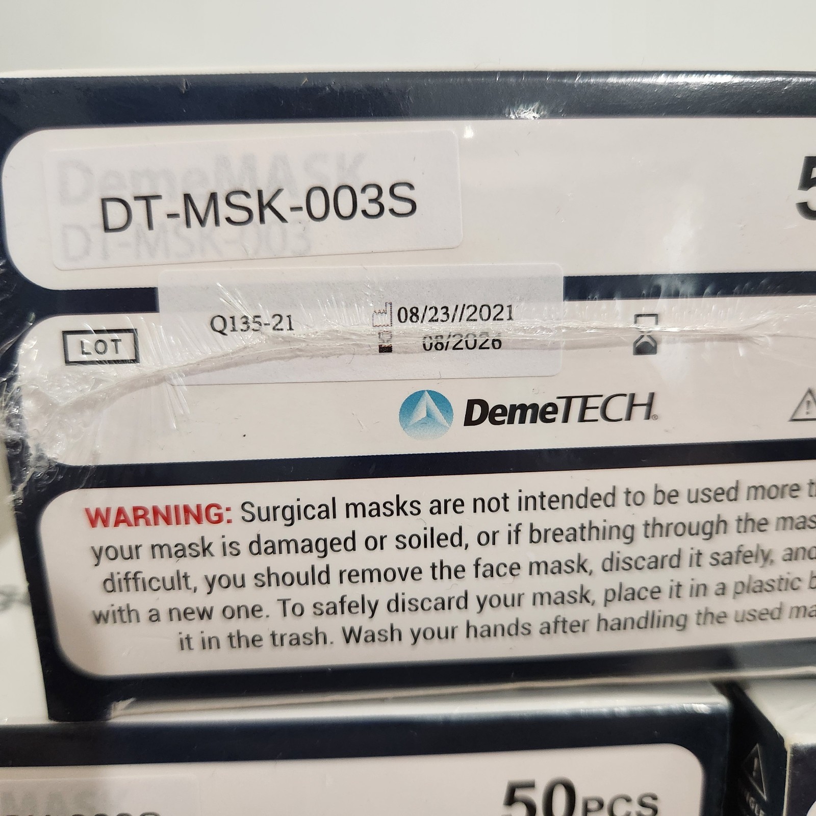 DemeTECH Medical Surgical ASTM Level 3 Face Masks 250 Count Size Small 08/2026