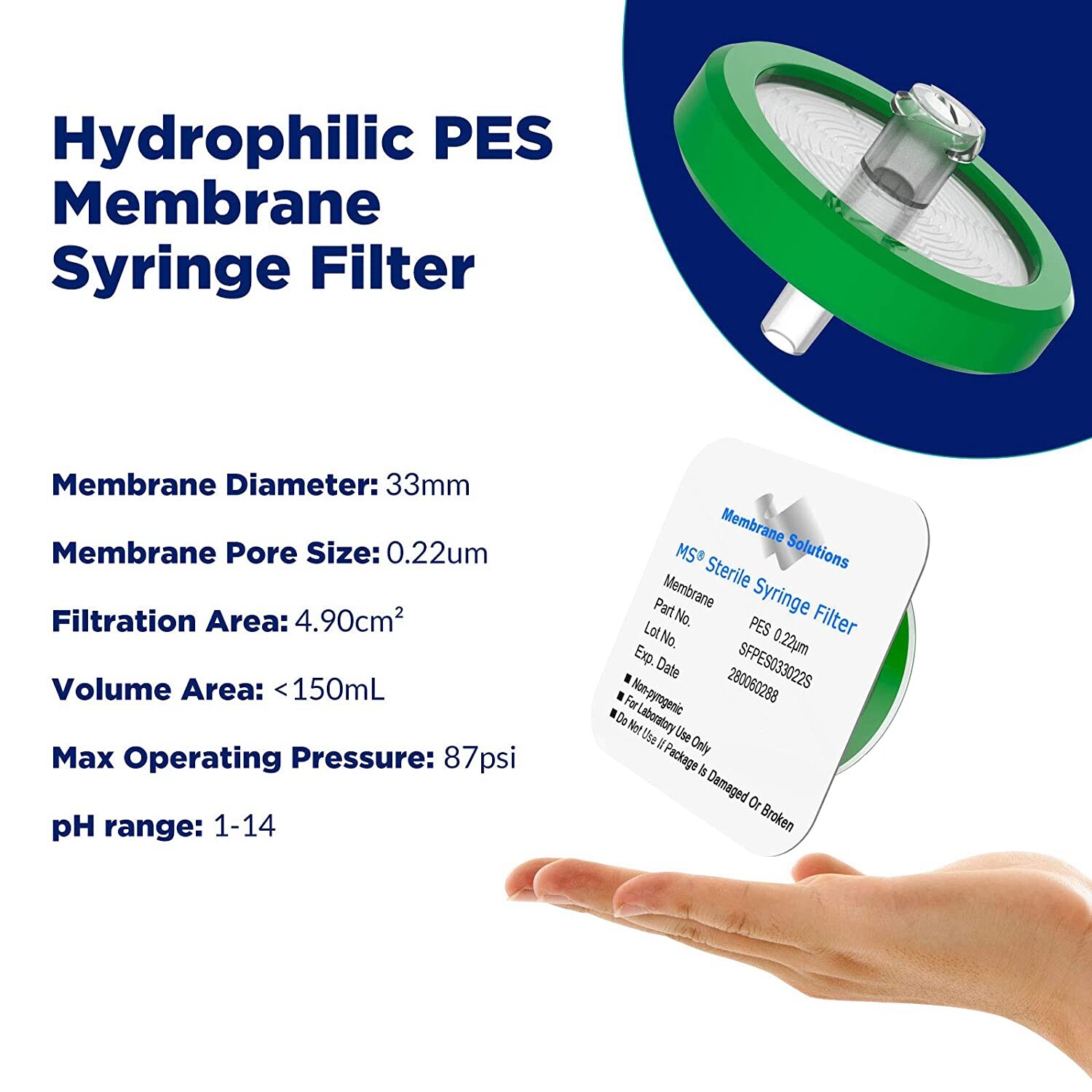 PES Chemical Syringe Filters Sterile 0.22μm/33mm Laboratory Filtration HPLC