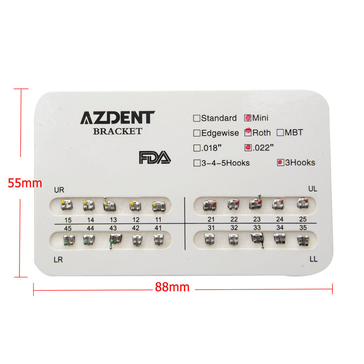 10 Packs AZDENT Dental Ortho Brackets Braces Metal Mini MBT/Roth.022 Hooks 345