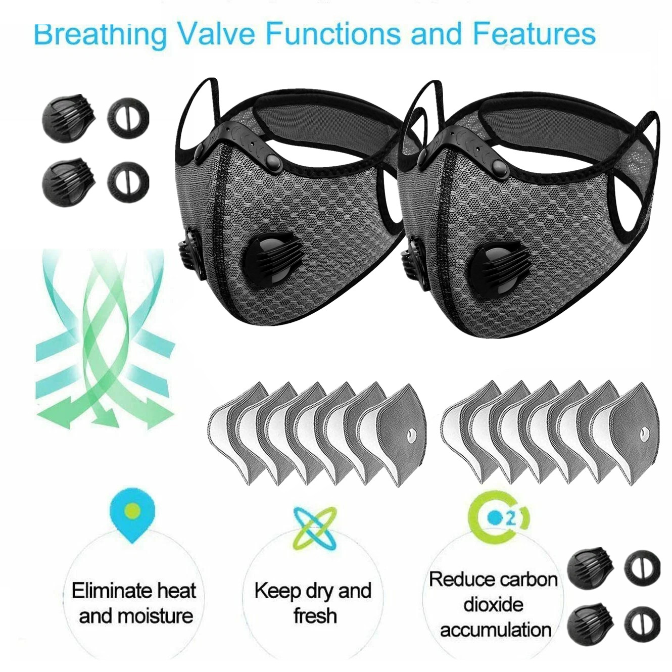 2x Washable Half Facepiece Face Shield Respirator Reusable Dust Mask With Filter