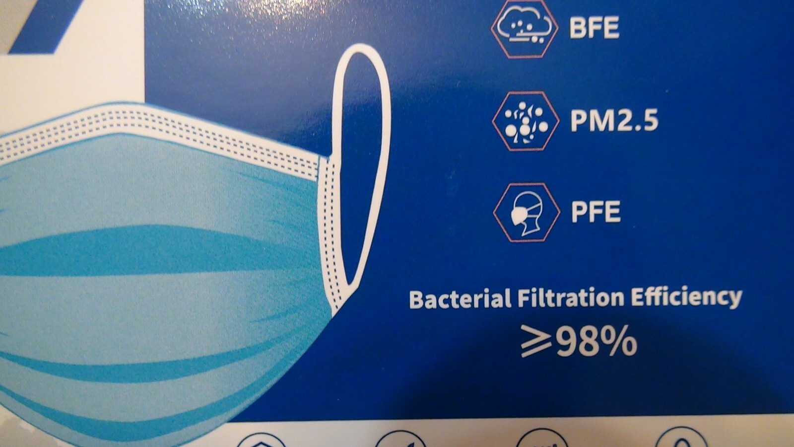 50 Pcs Sealed Disposable 3 Ply Medical Ear-Loop Face Masks ASTM L-1 Blue RFE 98%