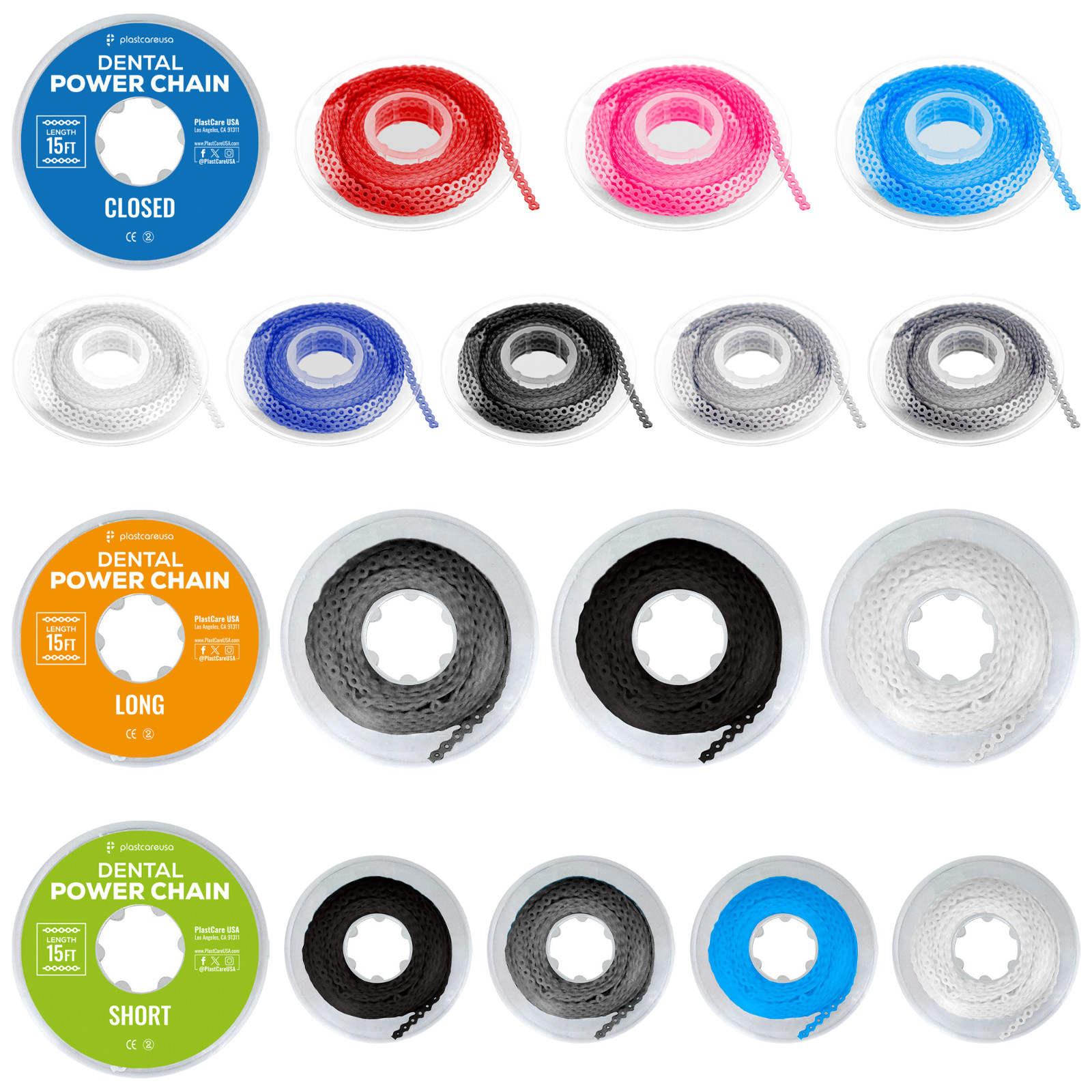 Dental Orthodontic Power Chains Braces – 15 ft Long Short Closed Multiple Colors