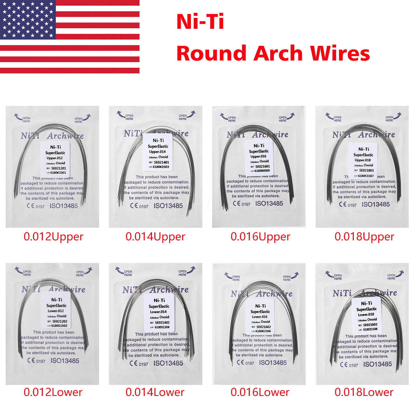All Size Dental Orthodontic Super Elastic Niti Round Arch Wire Ovoid Form