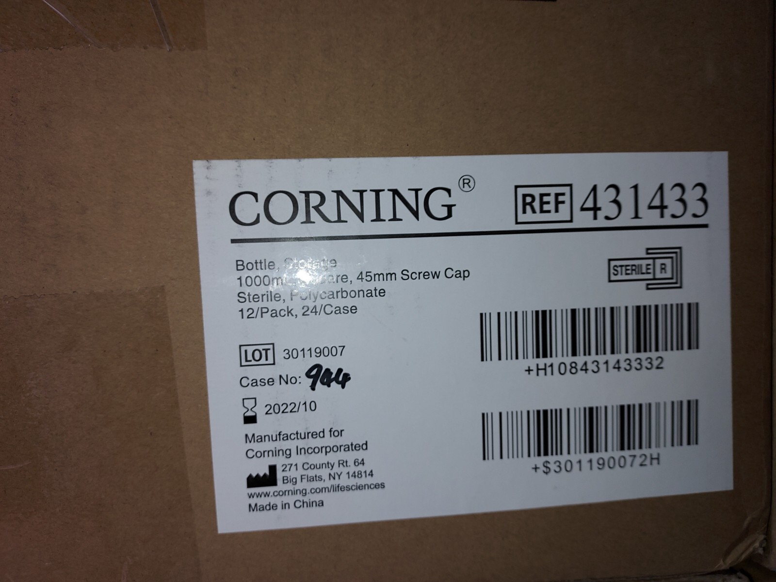 Corning 431433 Square 1000mL Sterile Plastic Media Bottle 45mm Orange Cap 24/cs