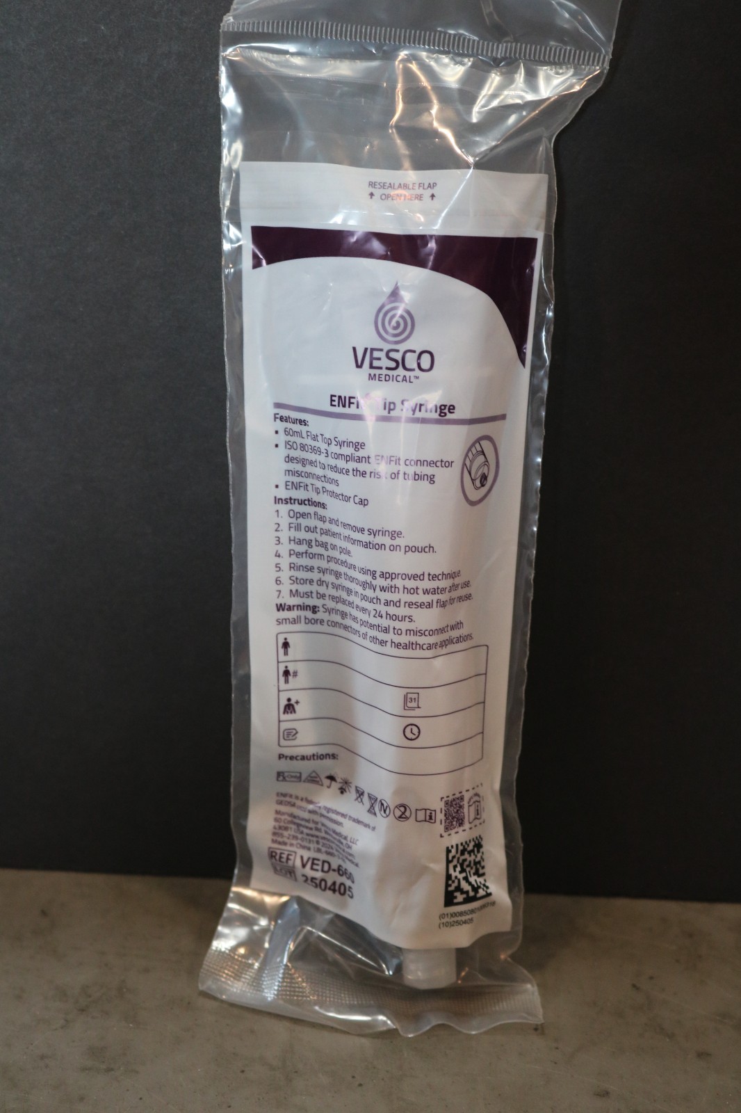 VESCO ENfit TIP SYRINGE 60ML VED660 QUANTITY 15 NEW AND SEALED