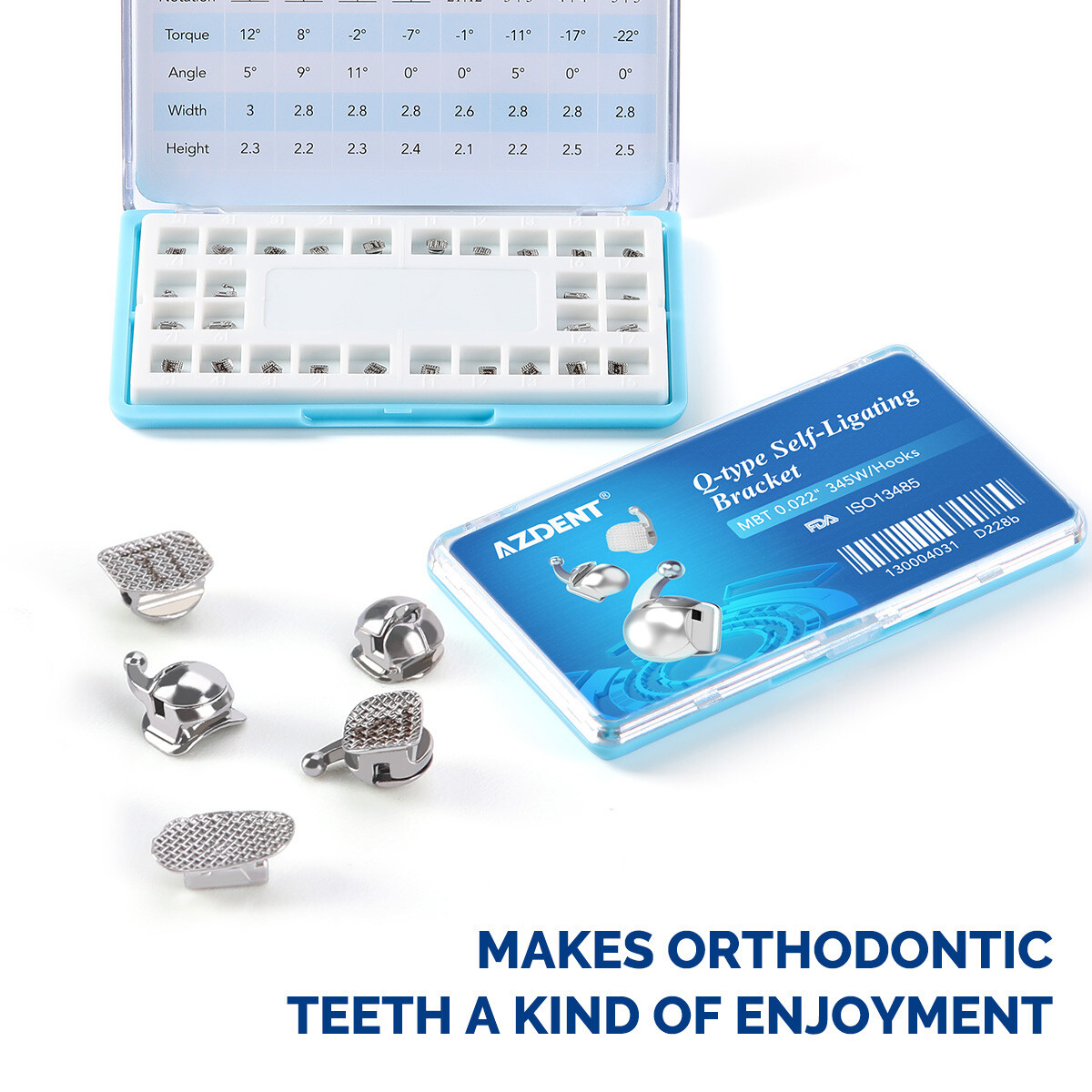AZDENT Dental Self-Ligating Bracket Buccal Tube MBT Roth 0.022 Hooks 345/Tool