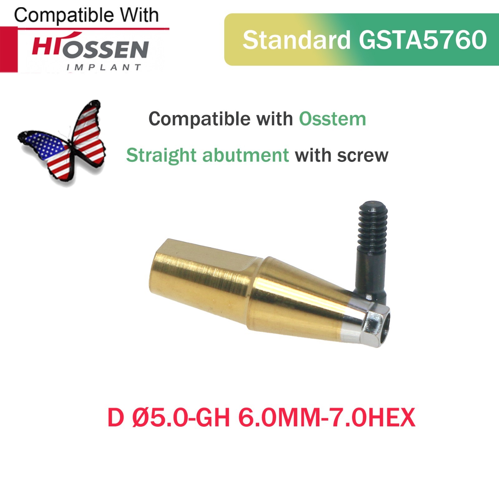 US Dental Mini/Regular Straight Transfer Hex Abutment – Fit Hiossen ET/Osstem TS