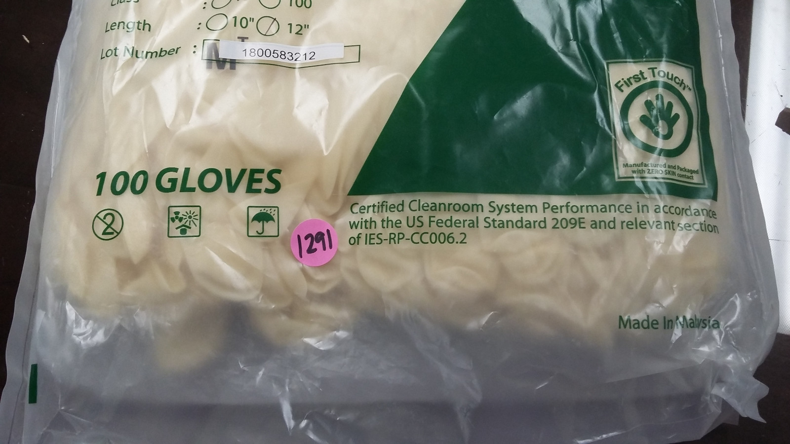 Cranberry Latex Cleanroom Gloves Textured 12 inch Medium 100/pkg