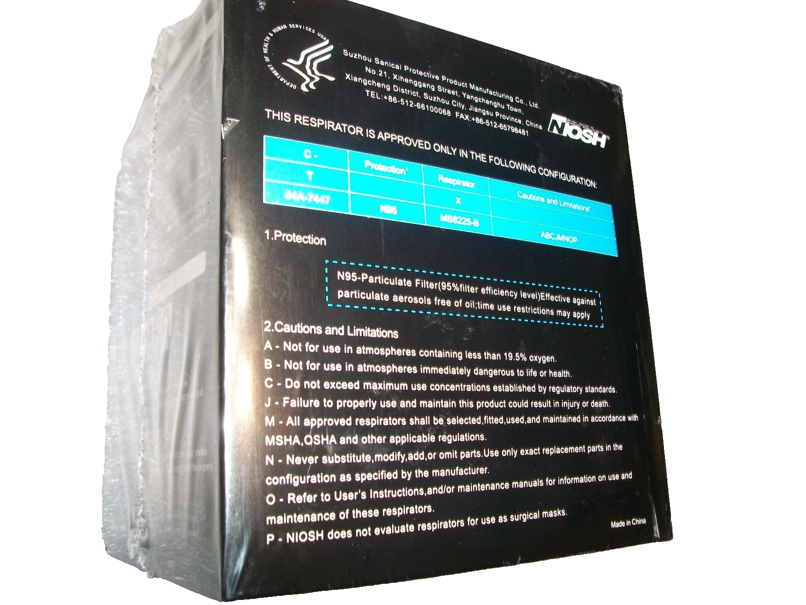 NIOSH Approved N95 Mask Particulate Respirators, Pack of 20 N95 Face Masks Black