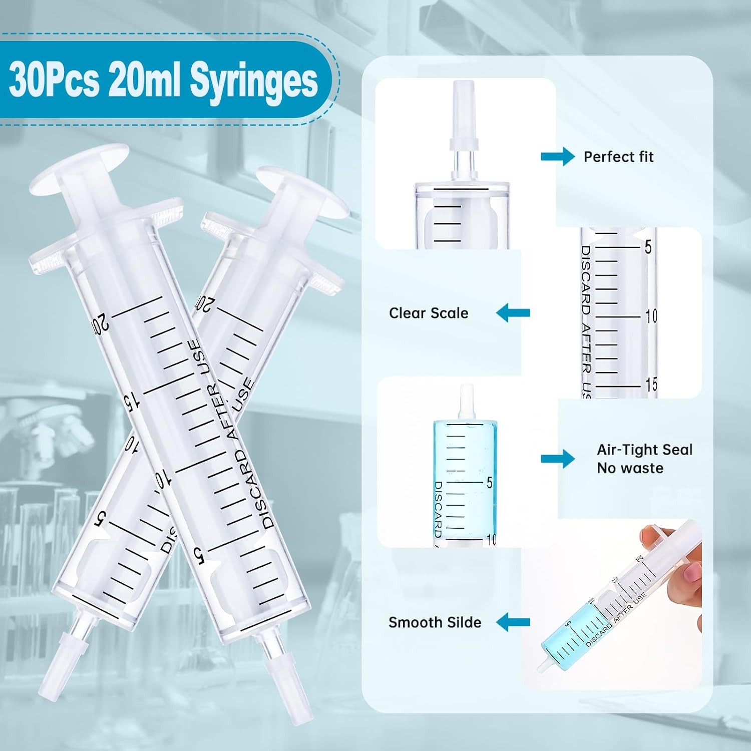 30pcs 20ml/cc Plastic Syringes with Caps Without Rubber Stopper in