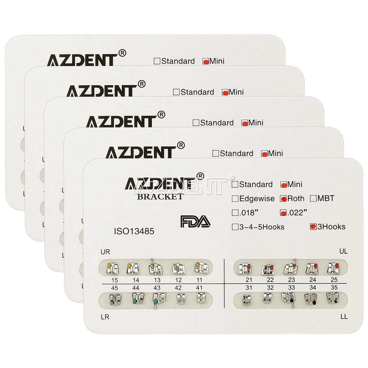 AZDENT Dental Orthodontic Brackets Metal Braces Mini Roth MBT Slot 0.022 3Hook