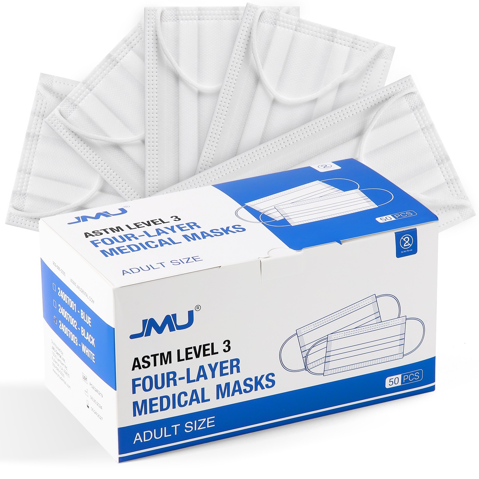 JMU Dental Disposable Medical 4-Ply Face Mask Earloop Cover White