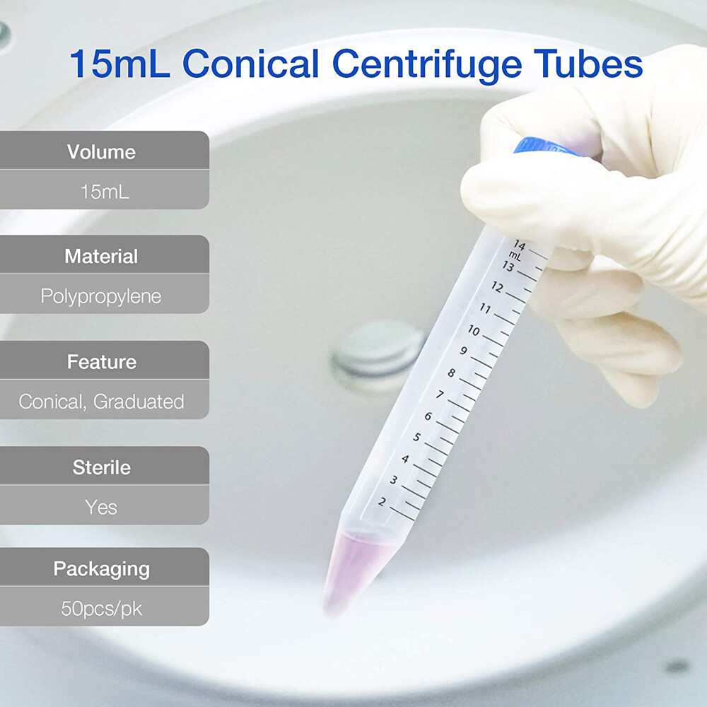 2500x 15mL Polypropylene STERILE Centrifuge Tubes Caps Conical Bottom LEAK-PROOF
