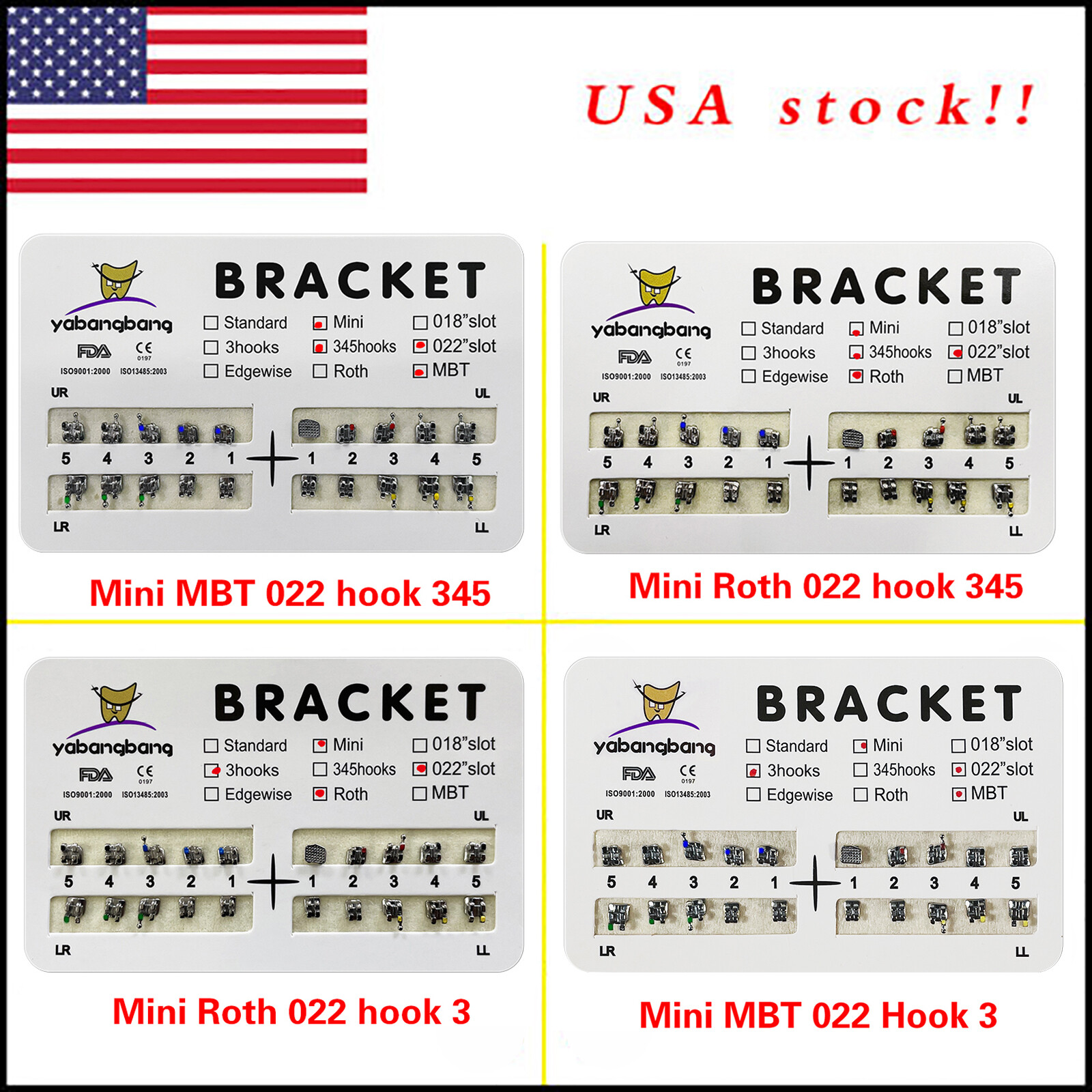 10-200packs Dental Orthodontic Bracket Mini Braces Roth MBT 022 345 Hooks SA