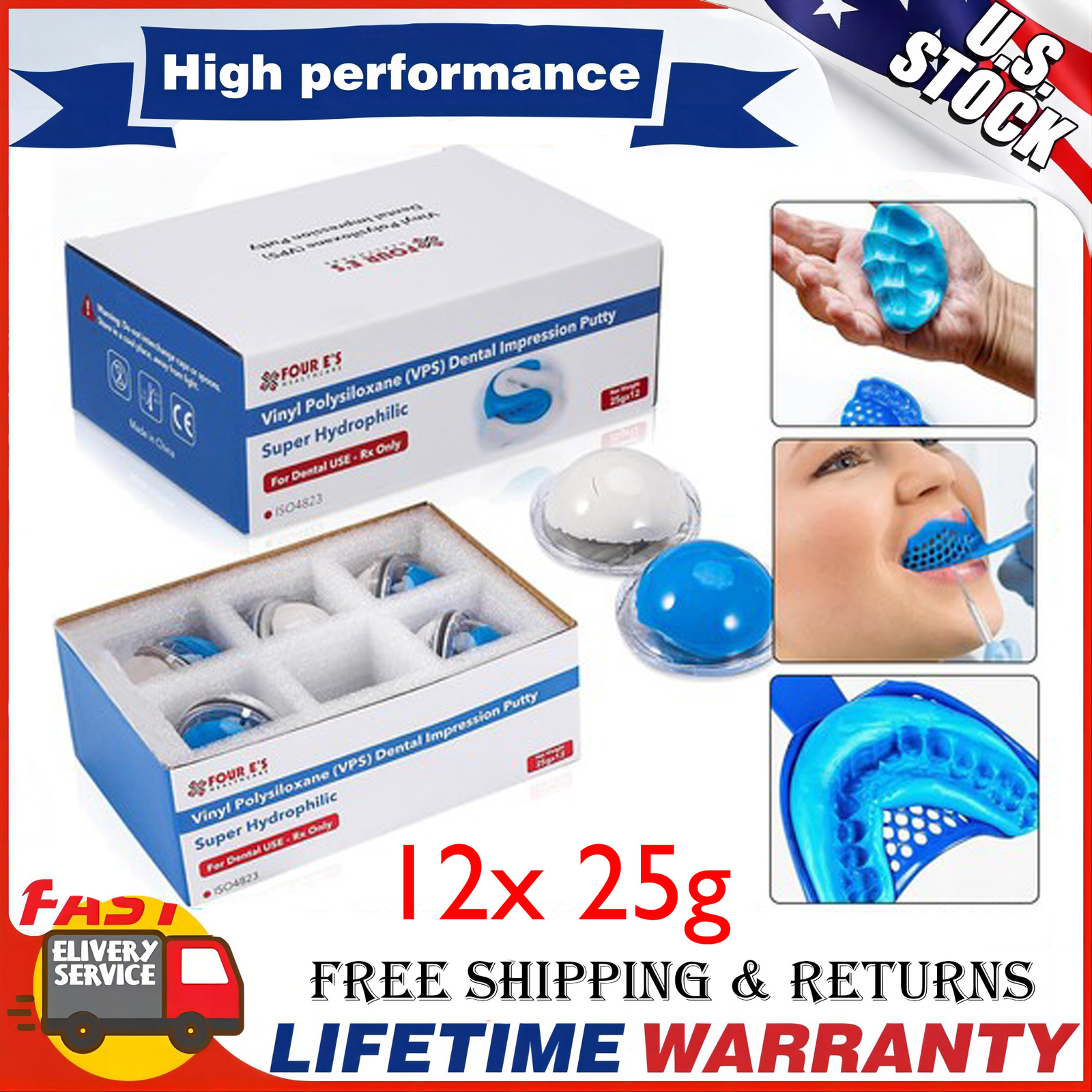 US 12x 25g Dental Putty Fast Set PVS VPS Impression Silicon Material Mint Base