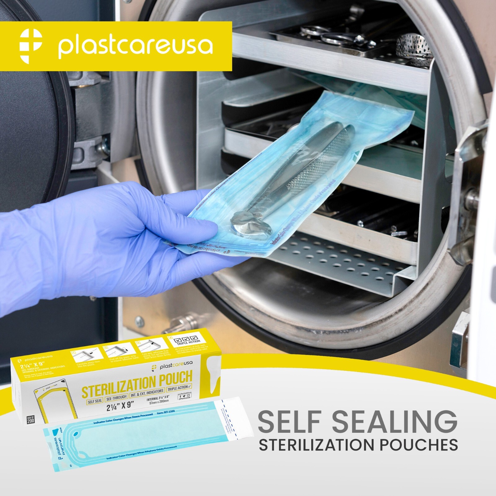200 2.25″ x 9″ Dental Sterilization Sterilizer Autoclave Bags Pouches Instrument