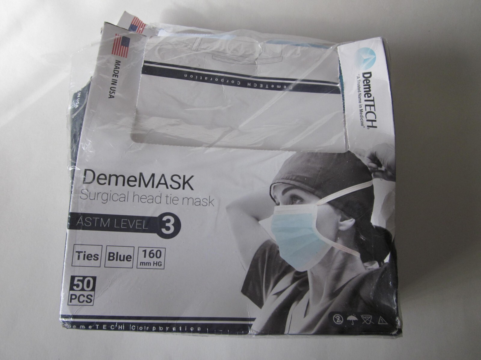 MADE IN USA DemeTECH ASTM Level 3 Protective 3-Layer Face Mask Horizontal Tie 50