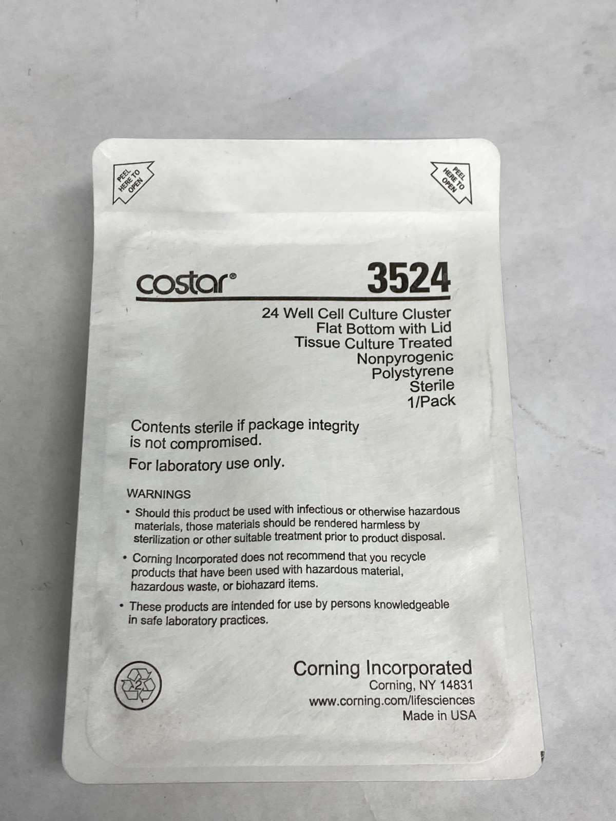 (100) Corning Costar 24-Well Polystyrene TC Treated Cell Culture Plate, 3524