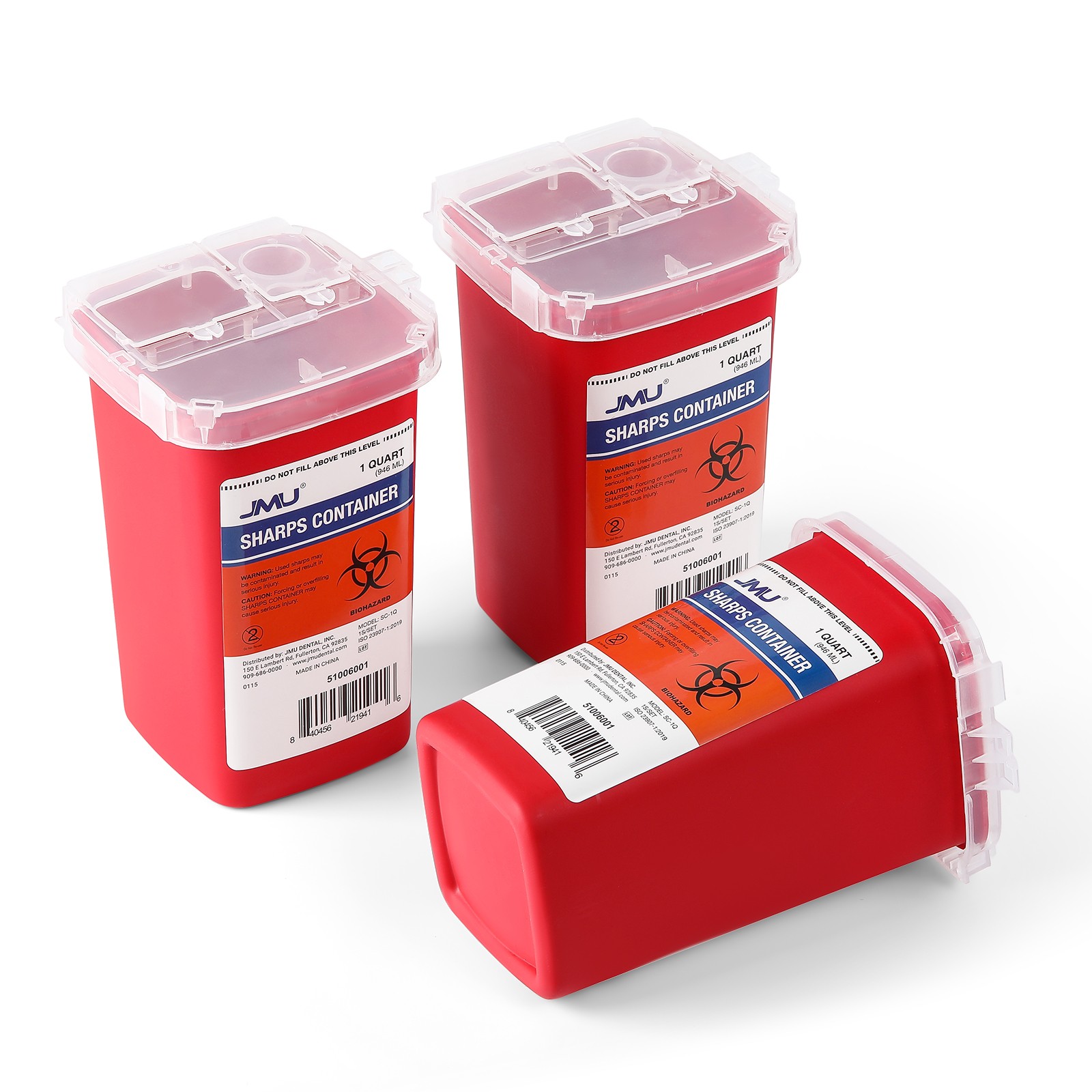 1/3/5Each JMU Ever Ready Sharps Container Waste Disposal 1 Quarts / 32oz – RED