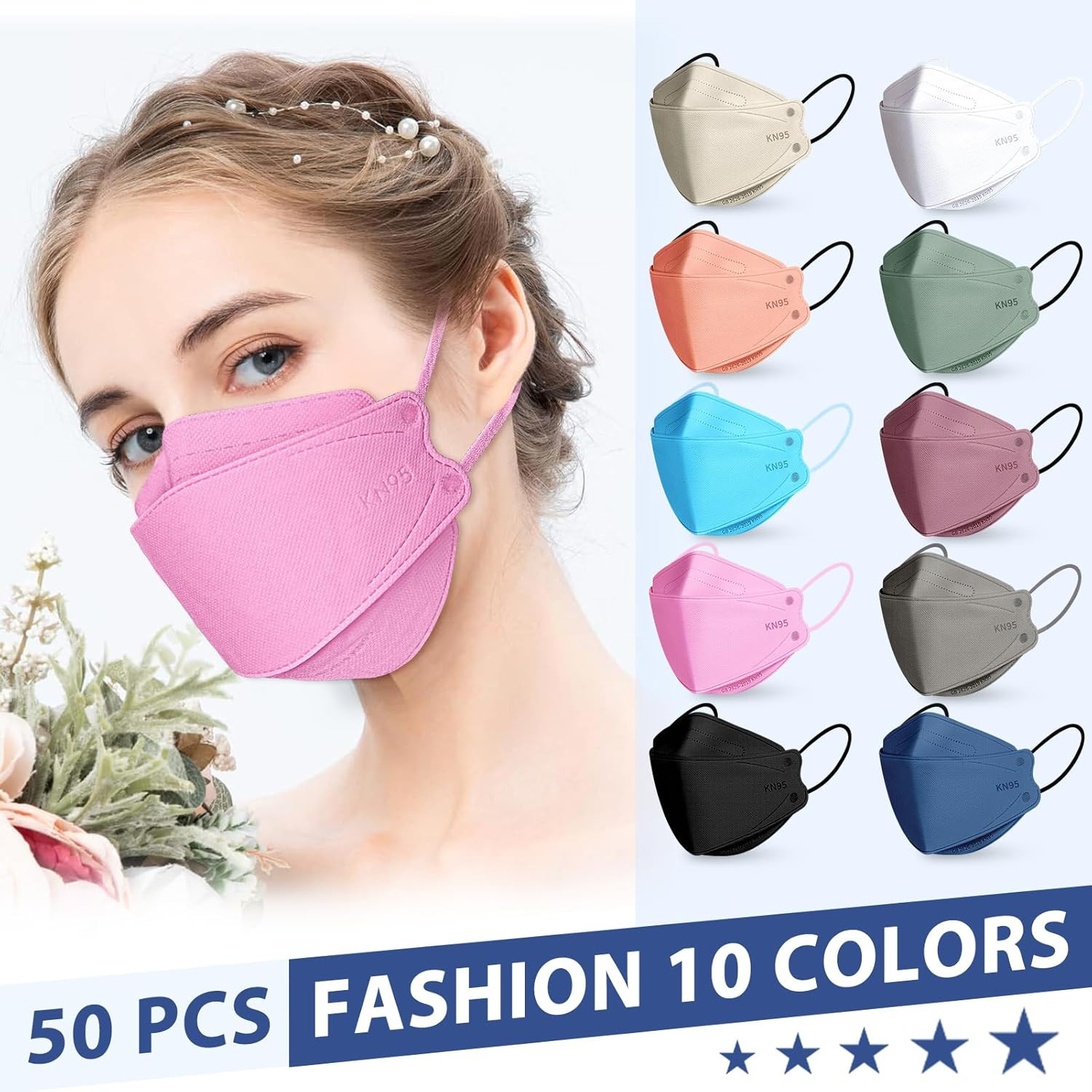 KN95 Face Masks Disposable Adults – 50 Pack 5 Layer Protection Dust Breathable C