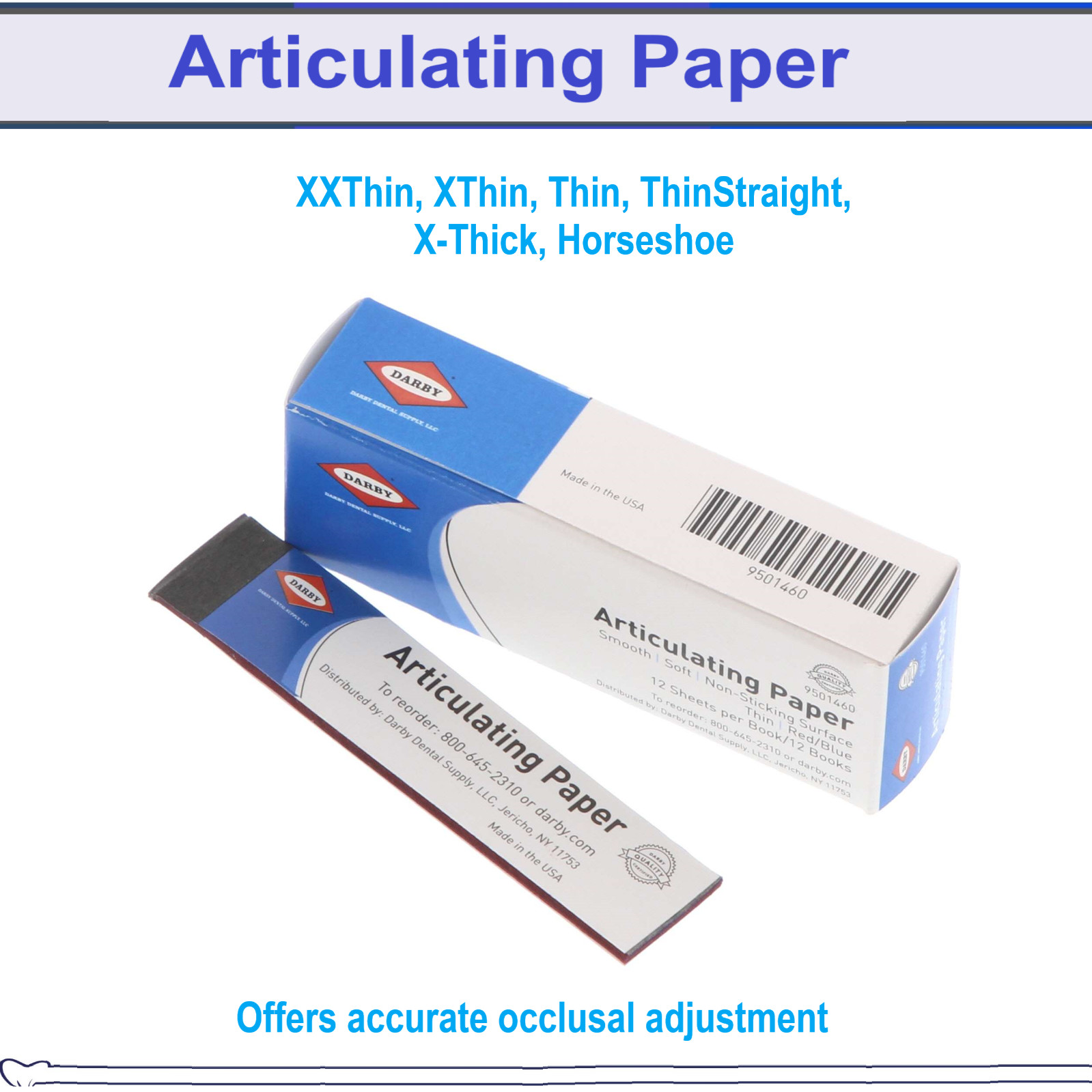 Dental Articulating Paper Thick / Thin / X-Thin / XX-Thin, Horseshoe, 144/Box