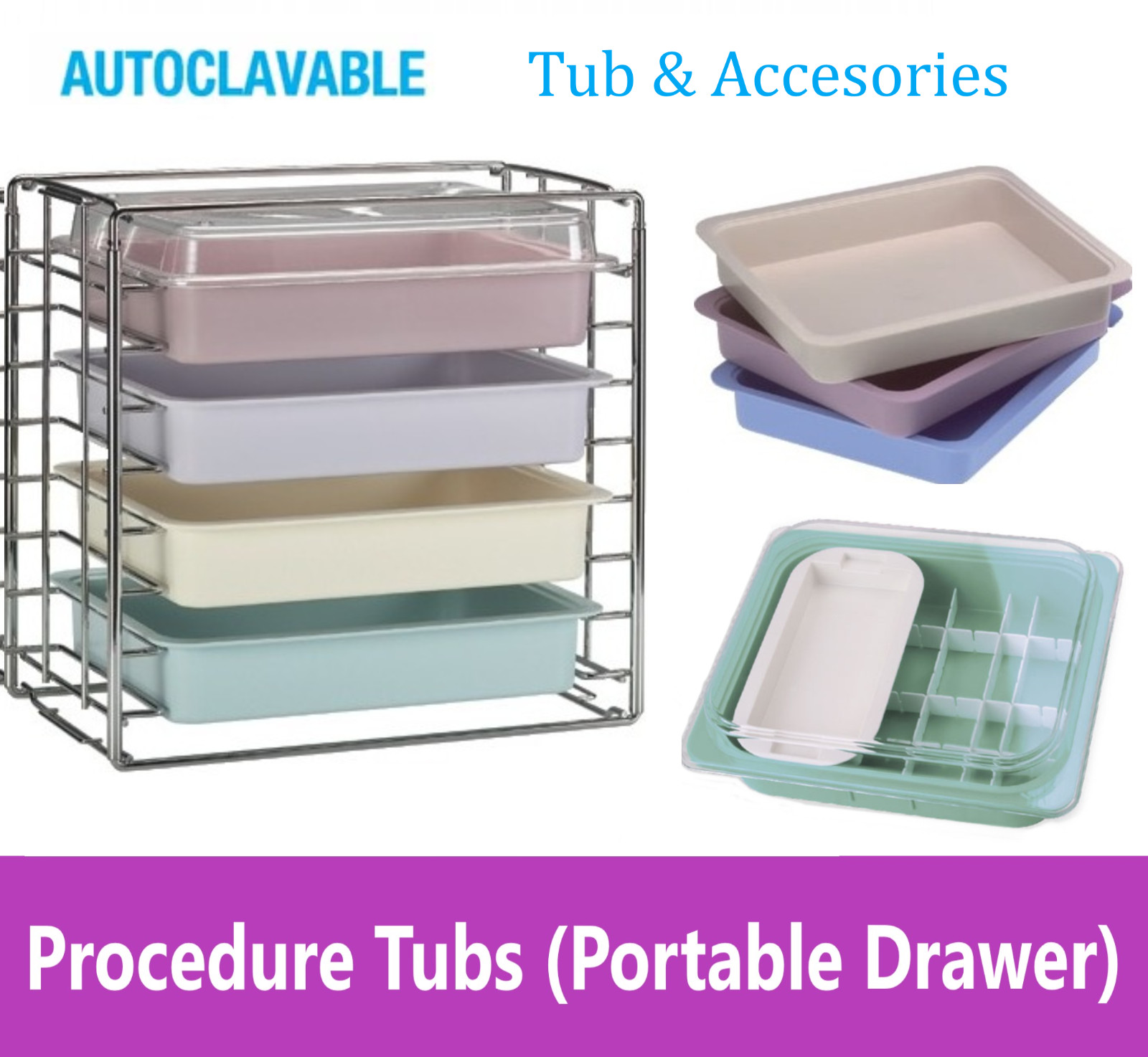 Dental Medical Operation Tub, Tray Accesories, Dental Tub Rack, Autoclavable