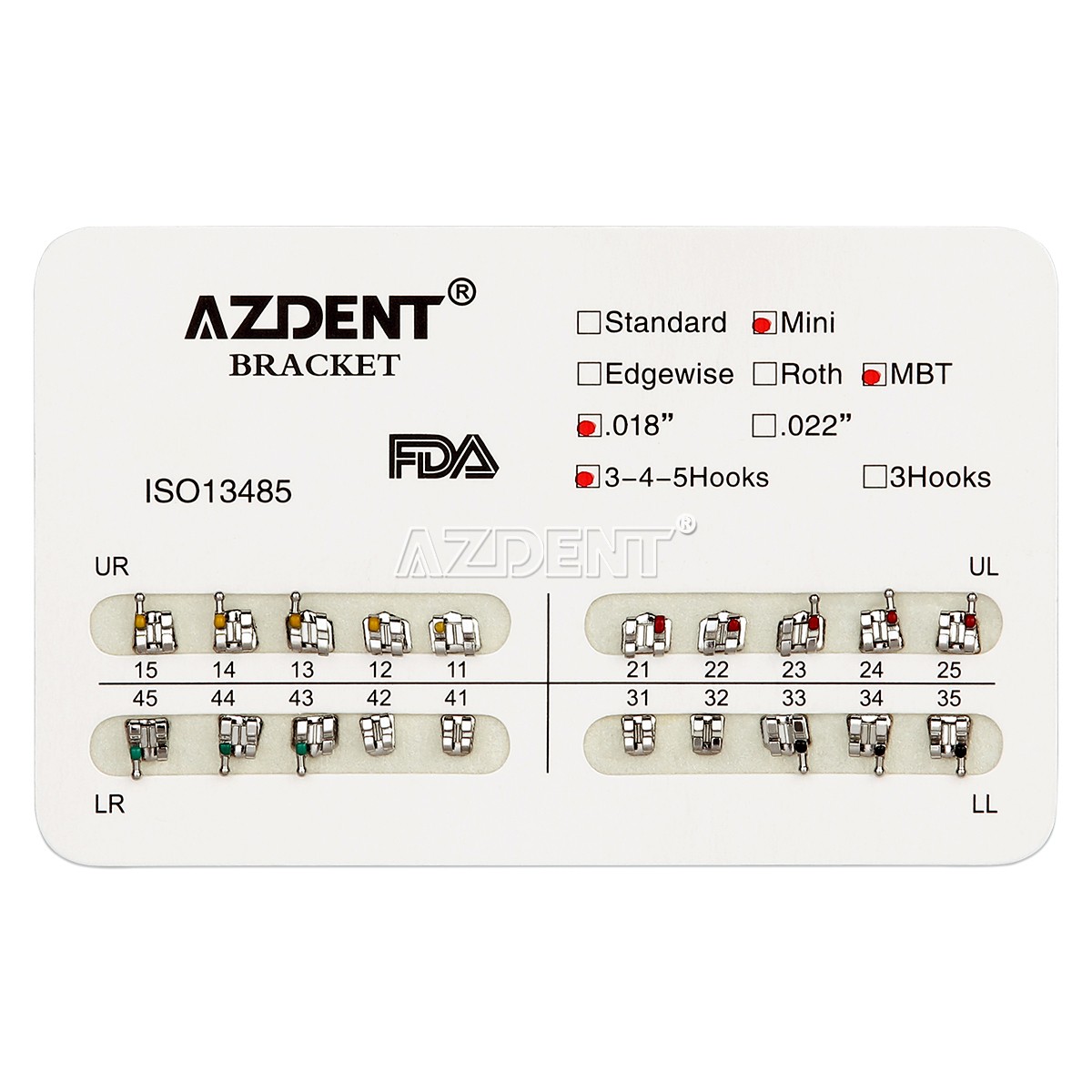 20 X AZDENT Dental Orthodontic Brackets Braces Mini MBT Slot.022 Hooks 3-4-5
