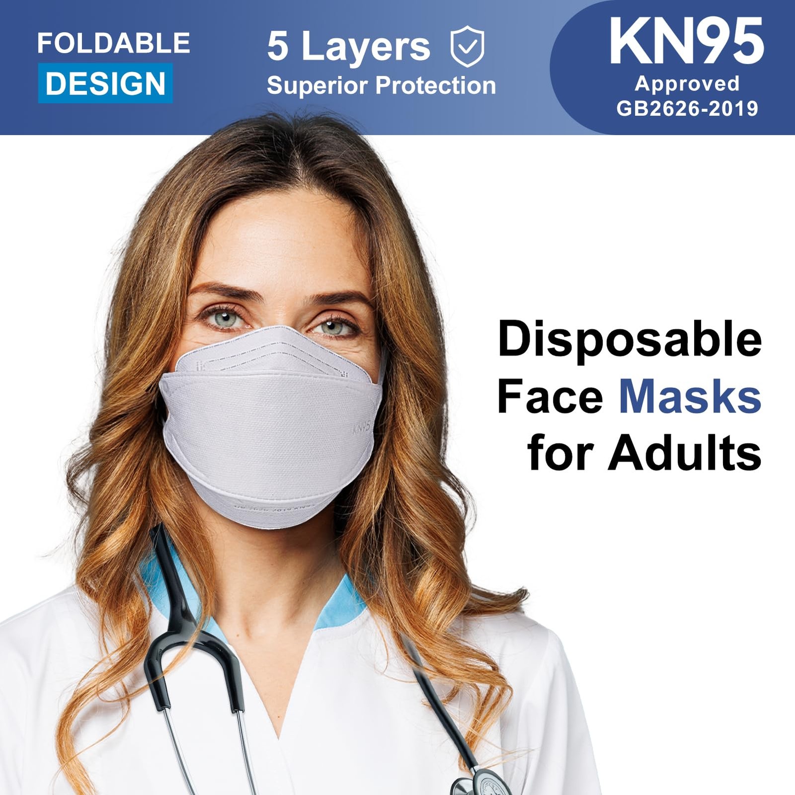 50 Pack KN95 Face Masks 5 Layer Disposable Adults Dust Smoke Hospital, Free Ship
