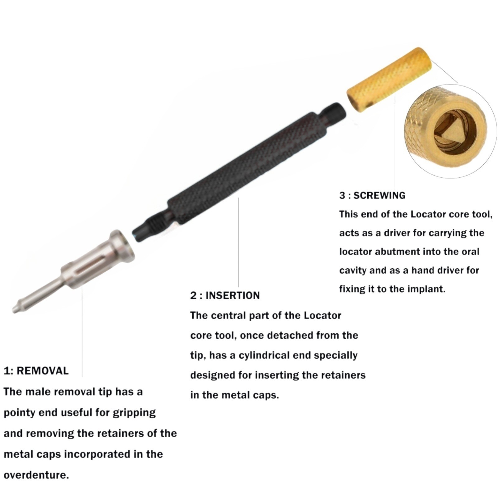 Universal Dental Retention Caps Insertion Extraction Remove Core Tool