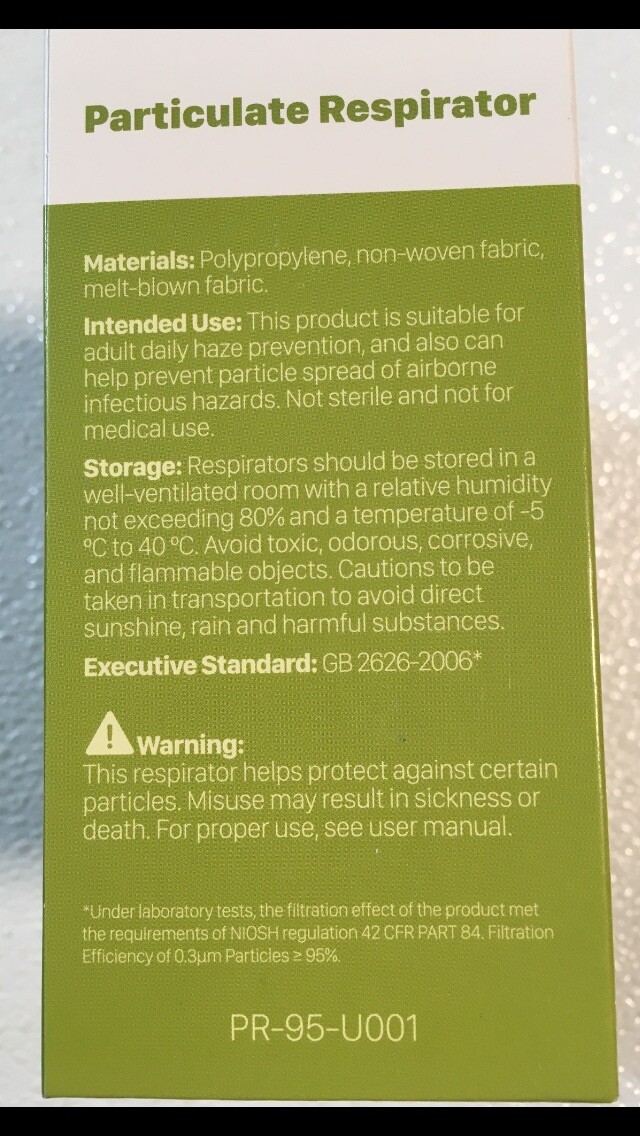 Twenty (20) Xam-Med PR-95-U001 PFE 95% Respirators/Masks￼ KN95/K-N95 *EXPIRED