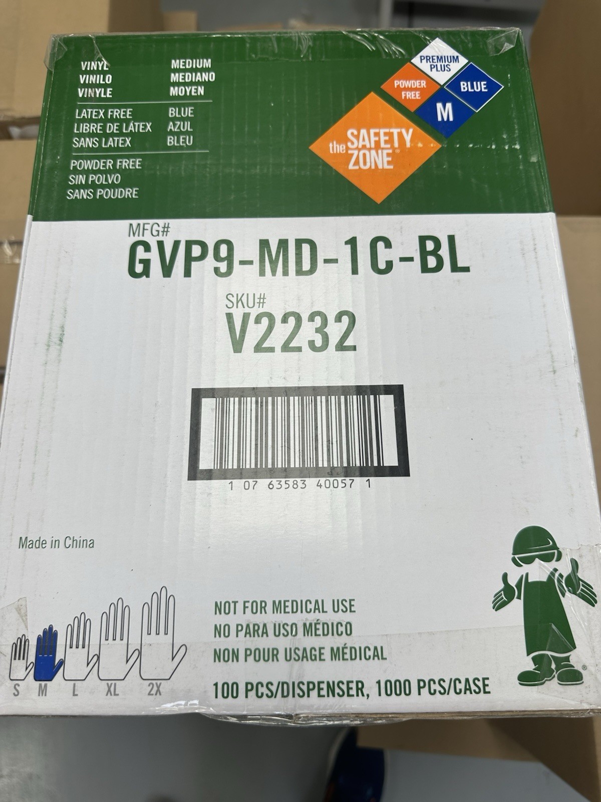 CASE OF 1000 The Safety Zone Medium Vinyl Gloves Blue GVP9-MD-1C-BL Premium Plus