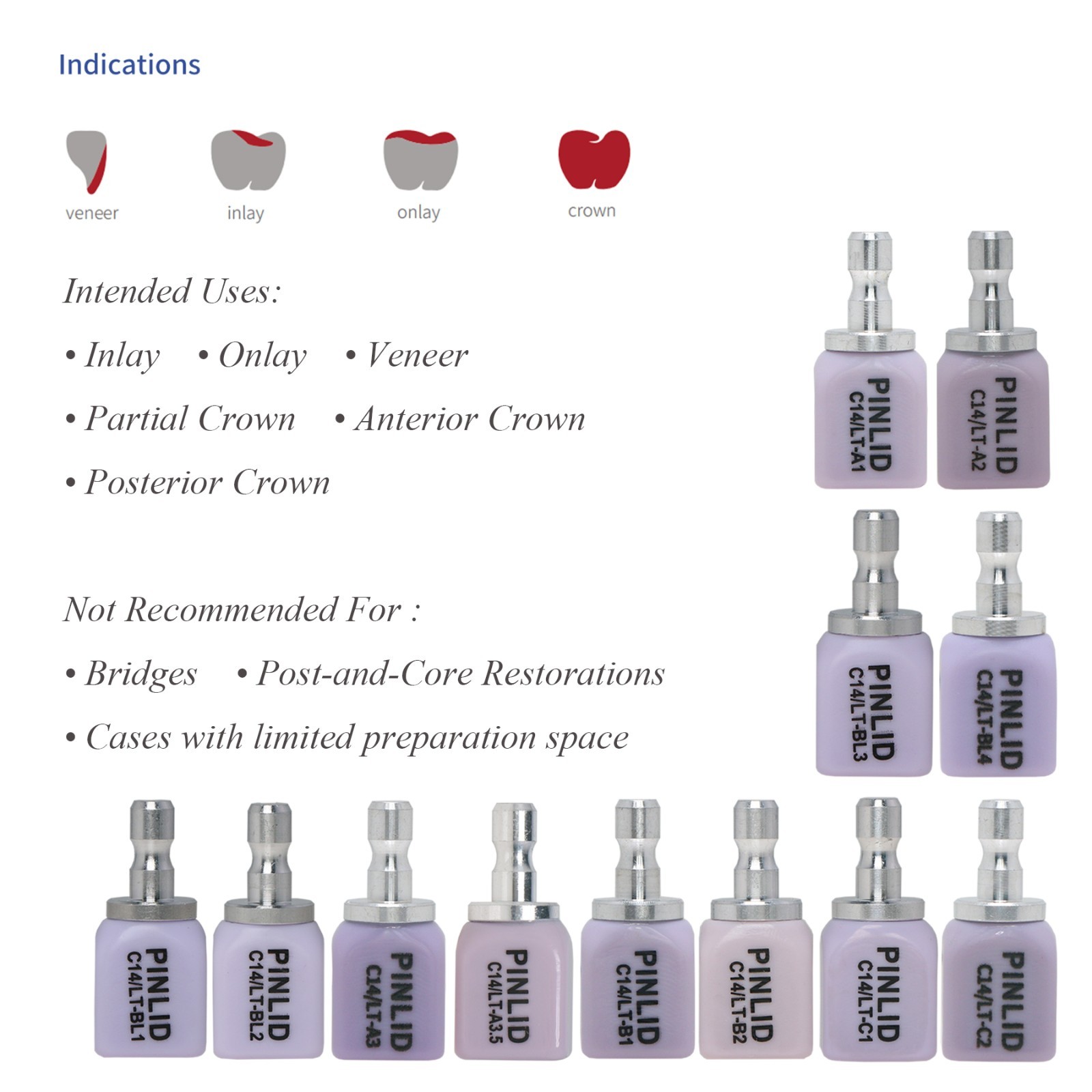5Pcs US C14 HT/LT E.MAX CAD-CAM CEREC Lithium Disilicate Glass ceramic Blocks
