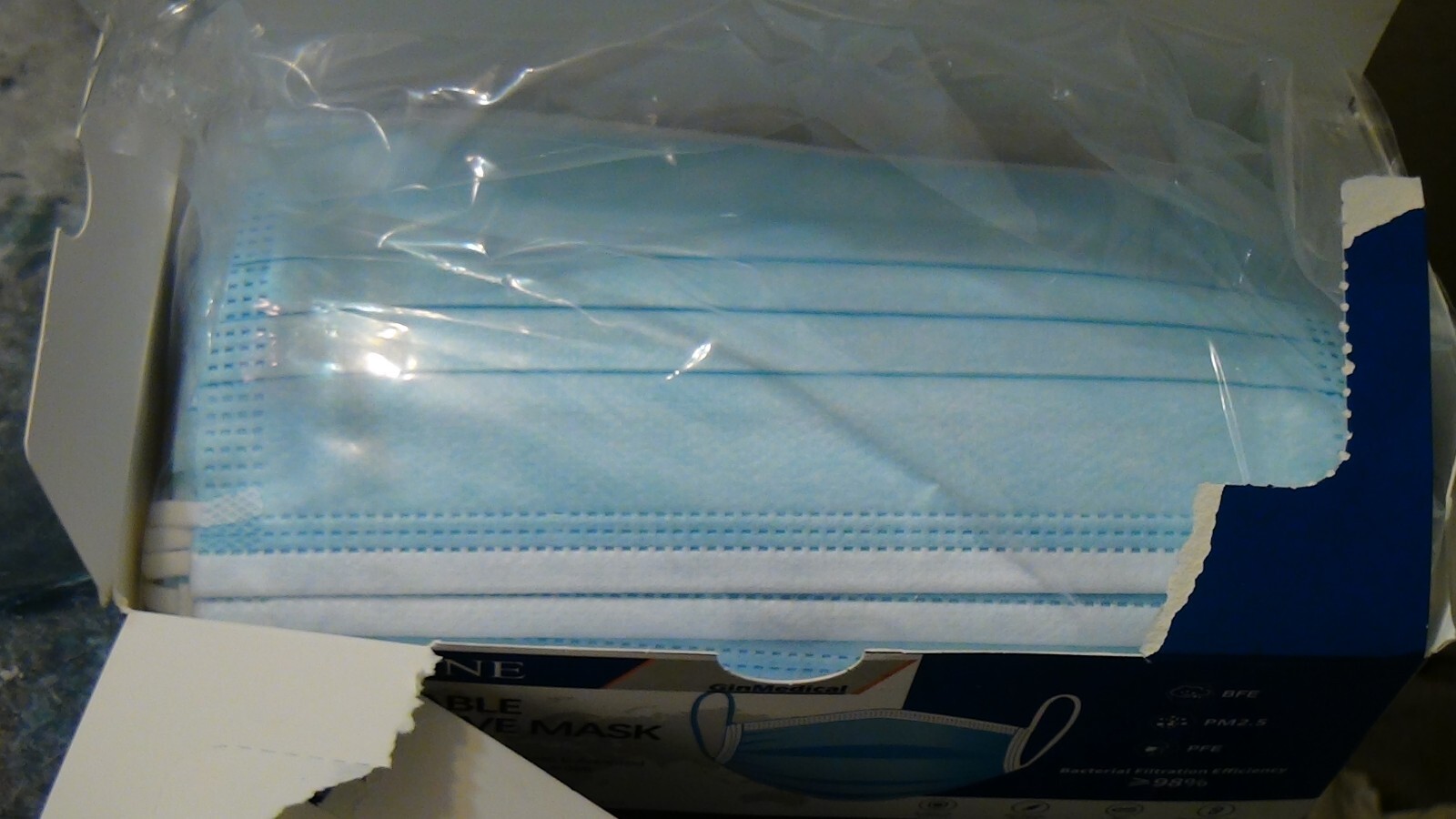 50 Pcs Sealed Disposable 3 Ply Medical Ear-Loop Face Masks ASTM L-1 Blue RFE 98%