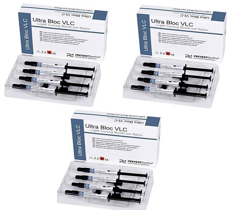 3 Kits of Dental ULTRA BLOC VLC Light Cure Block Out Resin Cement 4 x 2gm Pack