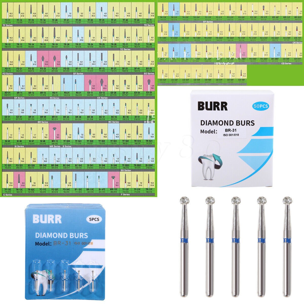 5pc/pack Dental FG Diamond Burs for High Speed Handpiece Friction Grip 1.6MM Bur