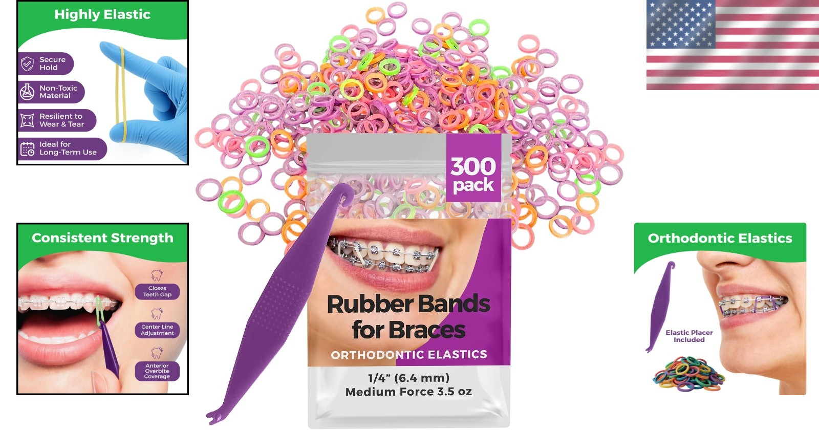 Durable Neon Rubber Bands for Braces 300 Pack – Perfect for Orthodontics & Hair