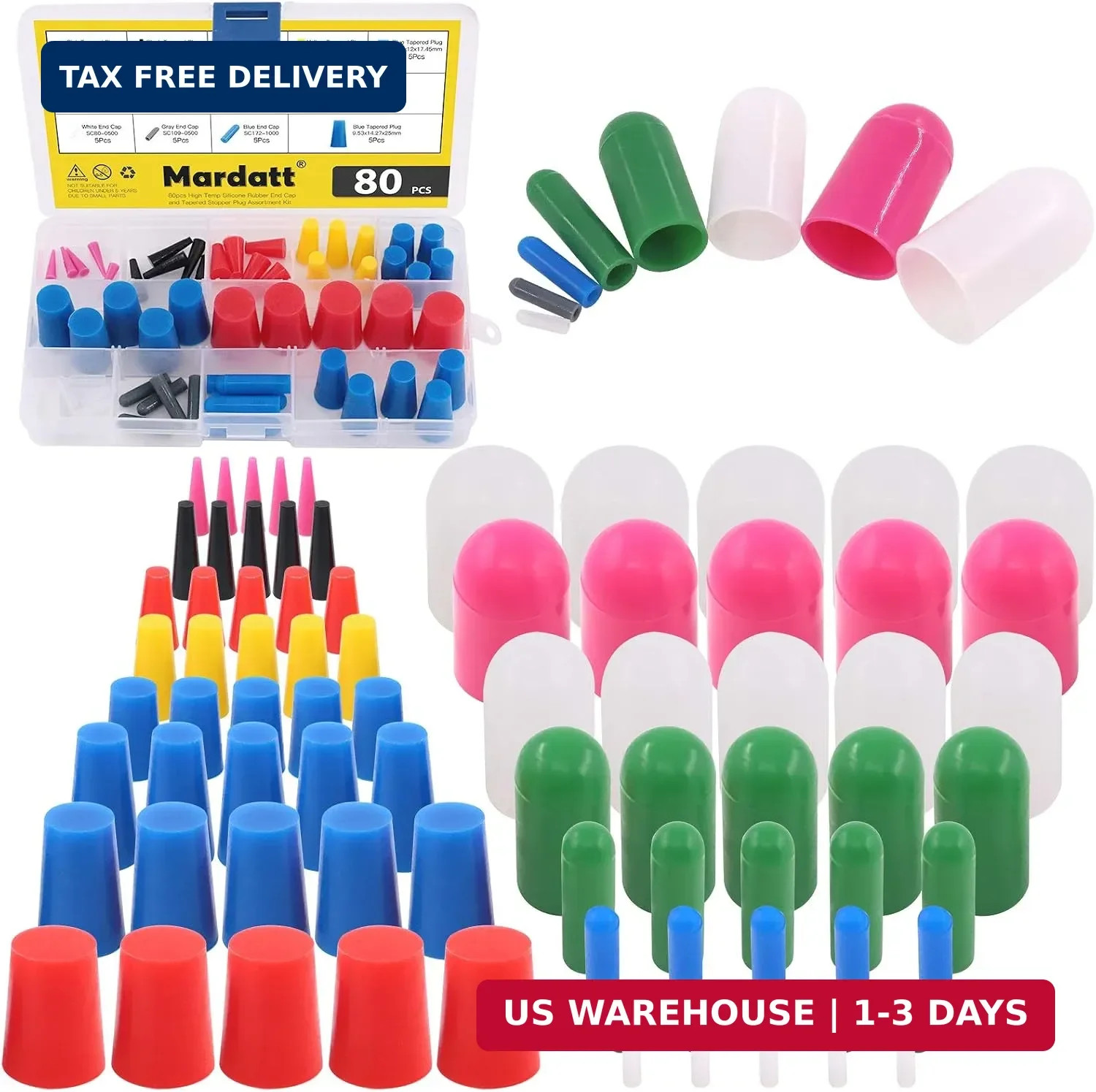 80Pcs Silicone Rubber Tapered Stopper Plug and Protective End Cap Assortment Kit
