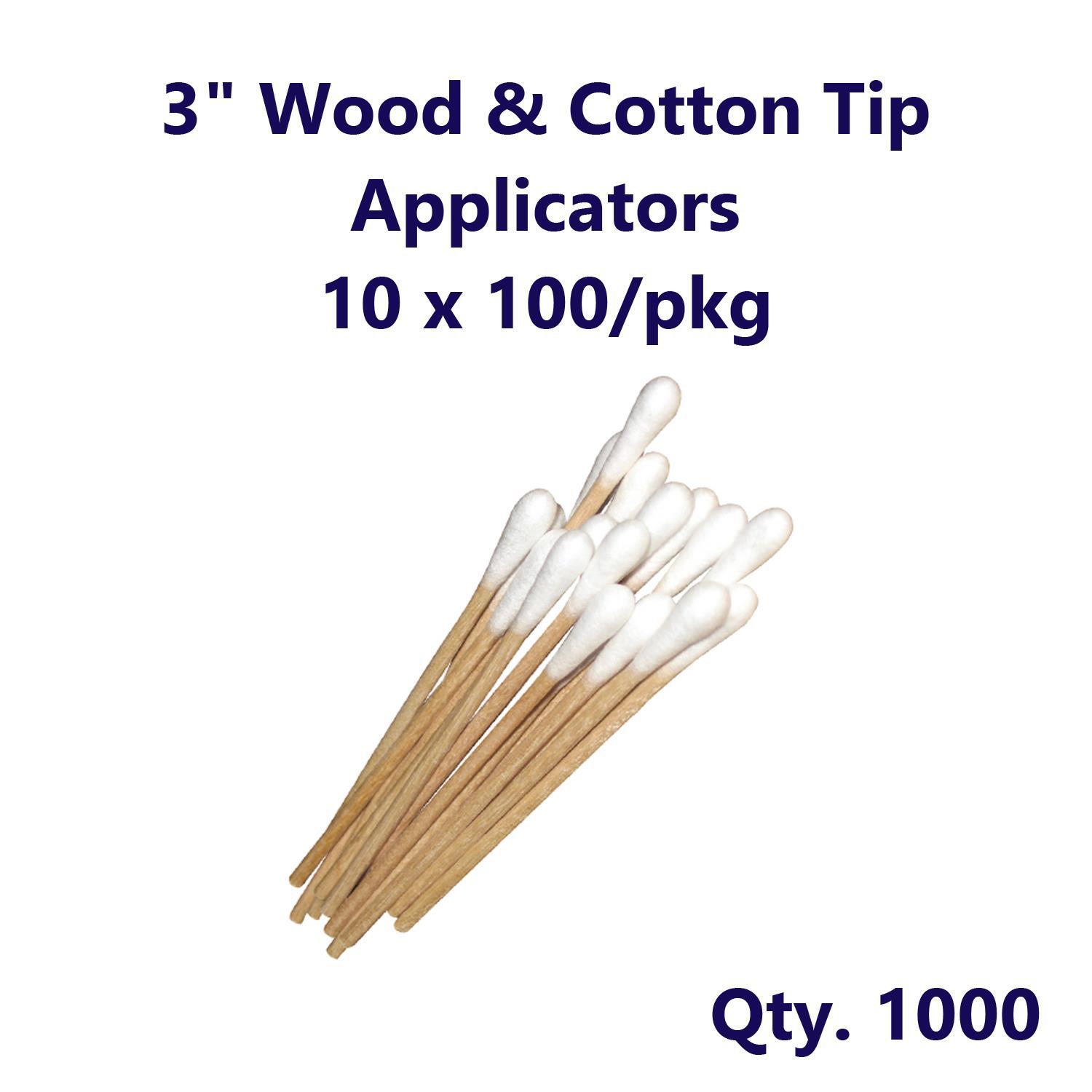 3″ Wood & Cotton tip applicators 10 x 100/pkg = 1000