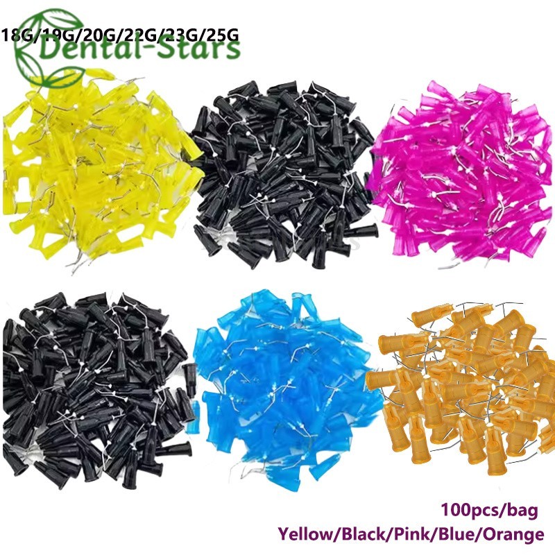200Pcs Dental Irrigation Pre Bent Needle Tips For Flow Sealant Etchant Acid Tip