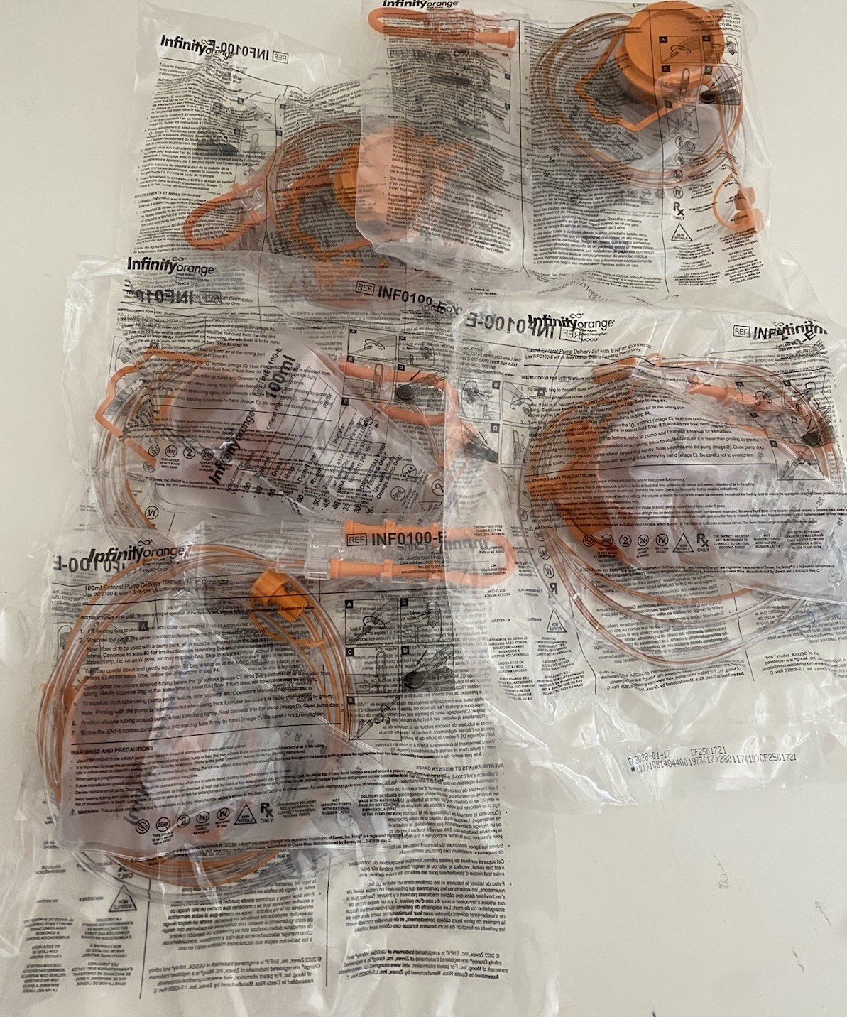 Lot Of 5 Infinity Orange INF0100-E 100ml Enteral Pump ENFit Connect 2028