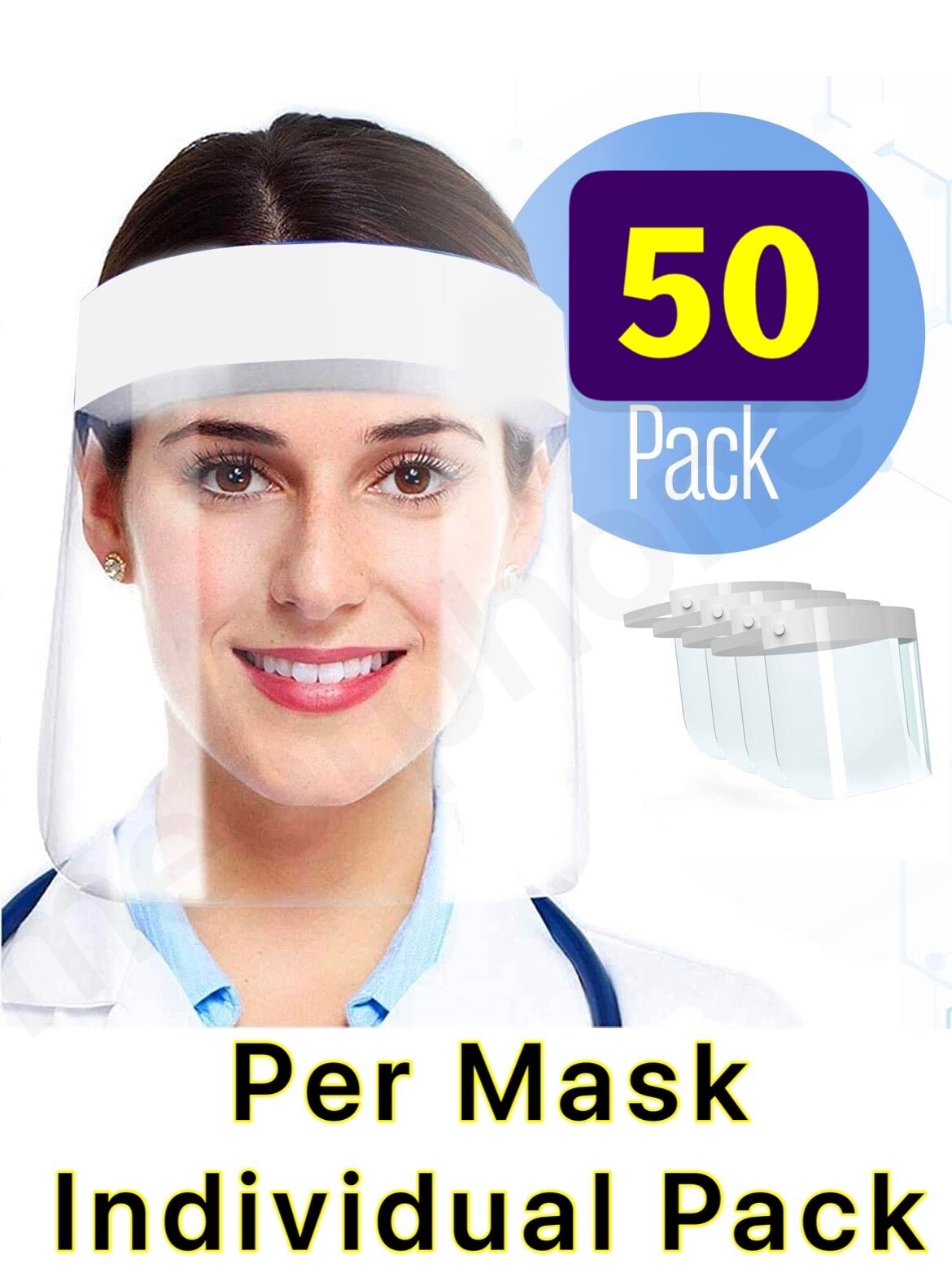 50 Pack Safety Full Face Shield Clear Protector Mask Dental Anti-Fog Reusable