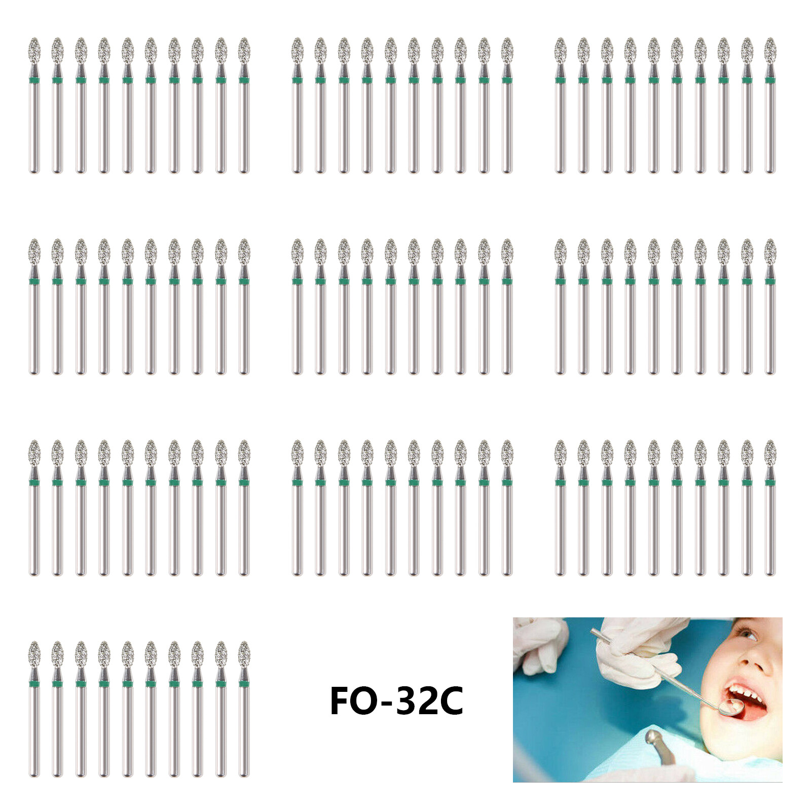100* Dental Diamond Burs drill FG for High Speed turbine Handpiece FO-32C corase