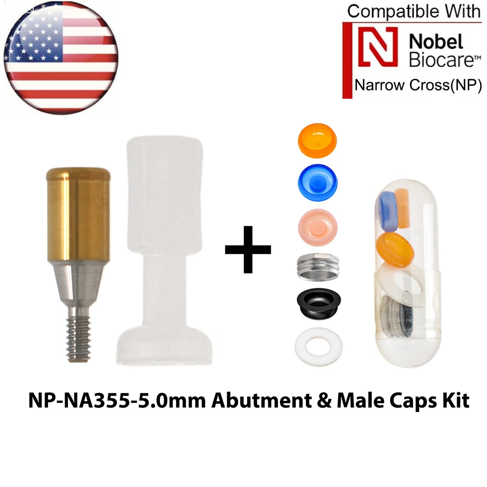 US Locator Attachment Abutment Conical NP/RP & Male Cap Inserts For Nobel Active