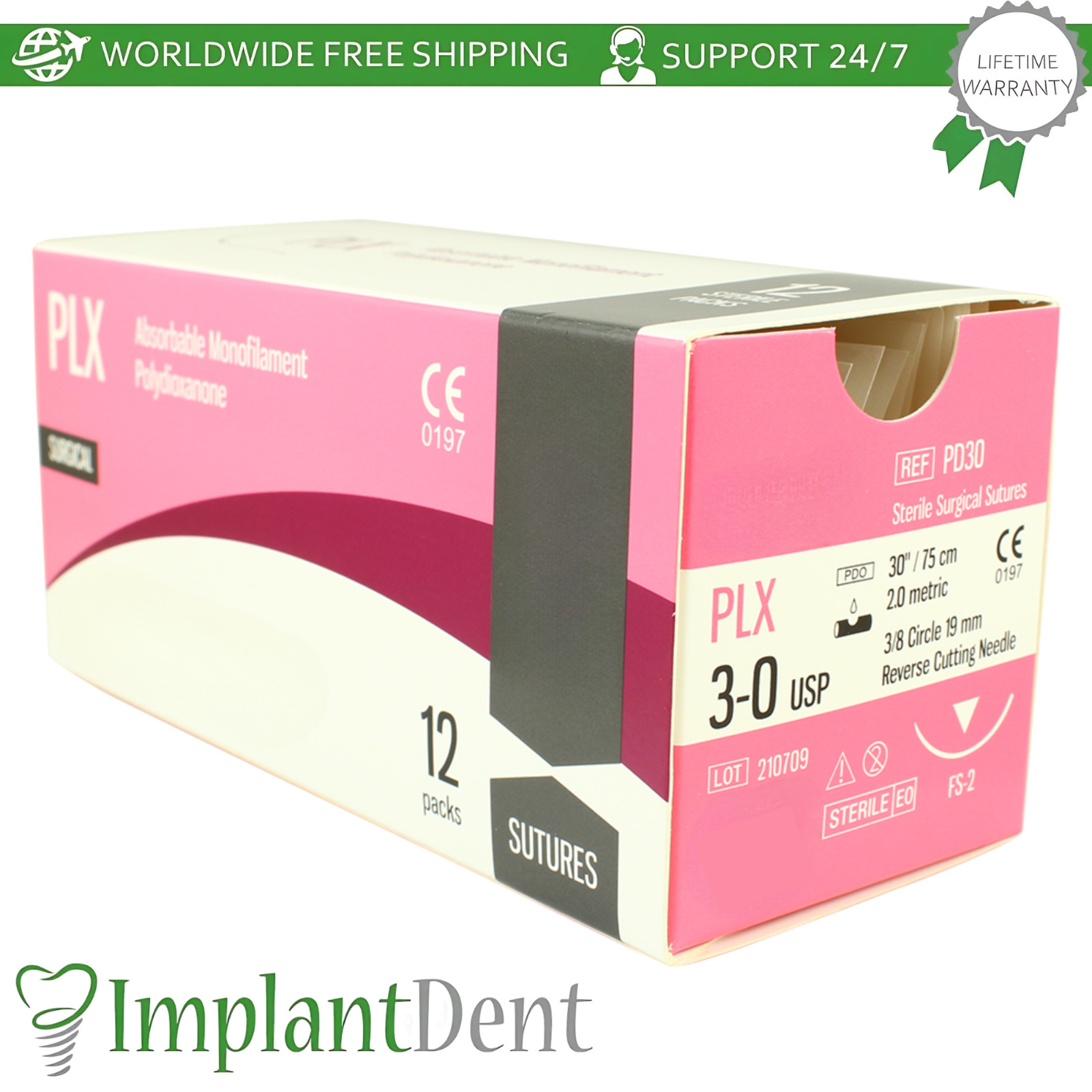 X5 Mon0fiIament Dental Thread SteriIe 75cm 12pcs 3/8 Circle 20.0mm Reverse